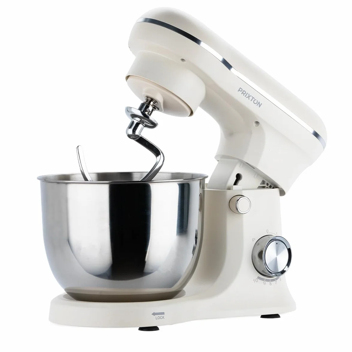 PRIXTON Frullatore Impastatrice KR250 per Pasticceria, Potenza 1500 W, 10 velocità, Ciotola Acciaio Inox da 5 litri, 3 accessori, Coperchio Trasparente (Crema Bianca)