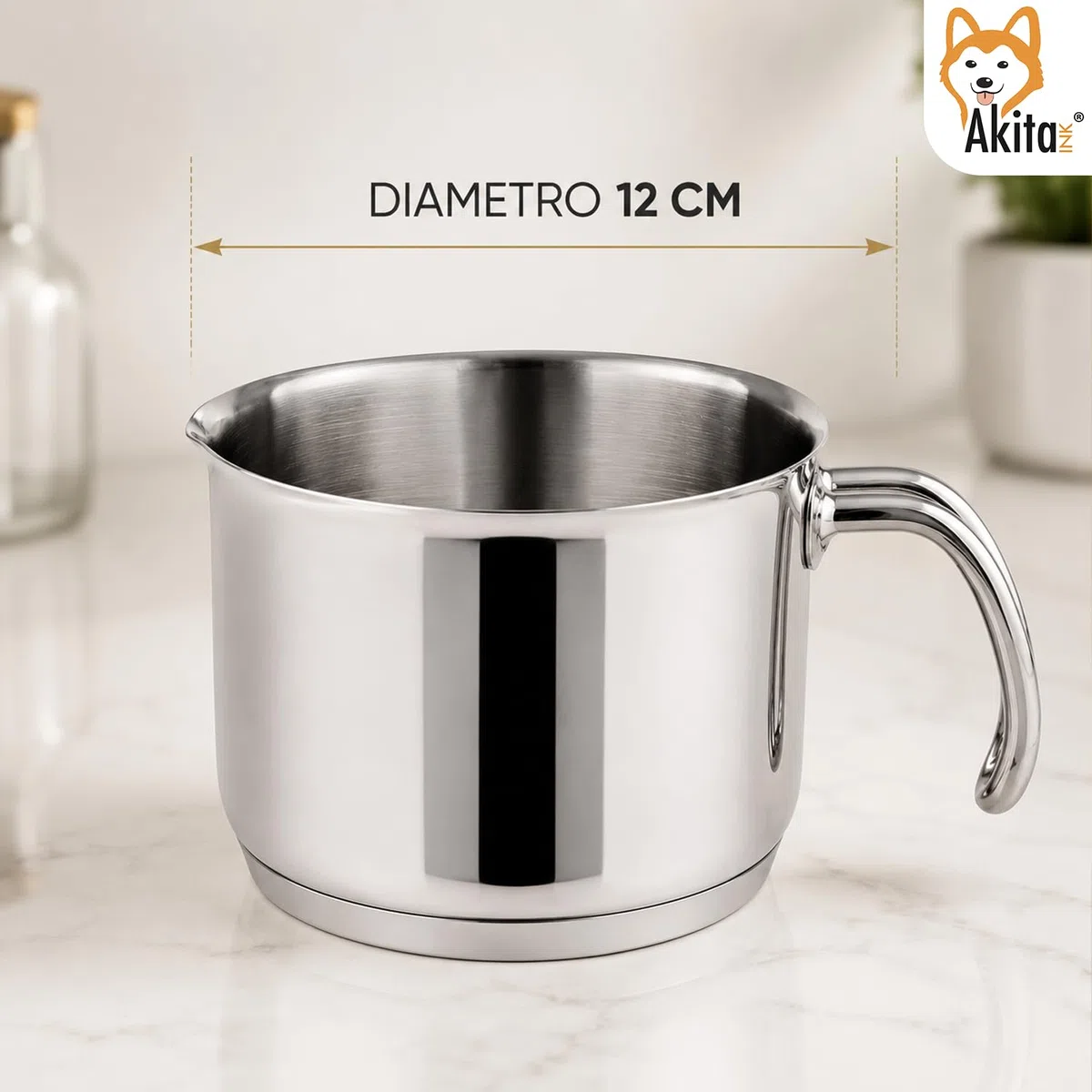 AkitaInk Bollilatte 12 cm in Acciaio Inox, Pentolino per Latte e Salse, Resistente e Pratico per Piccole Preparazioni in Cucina