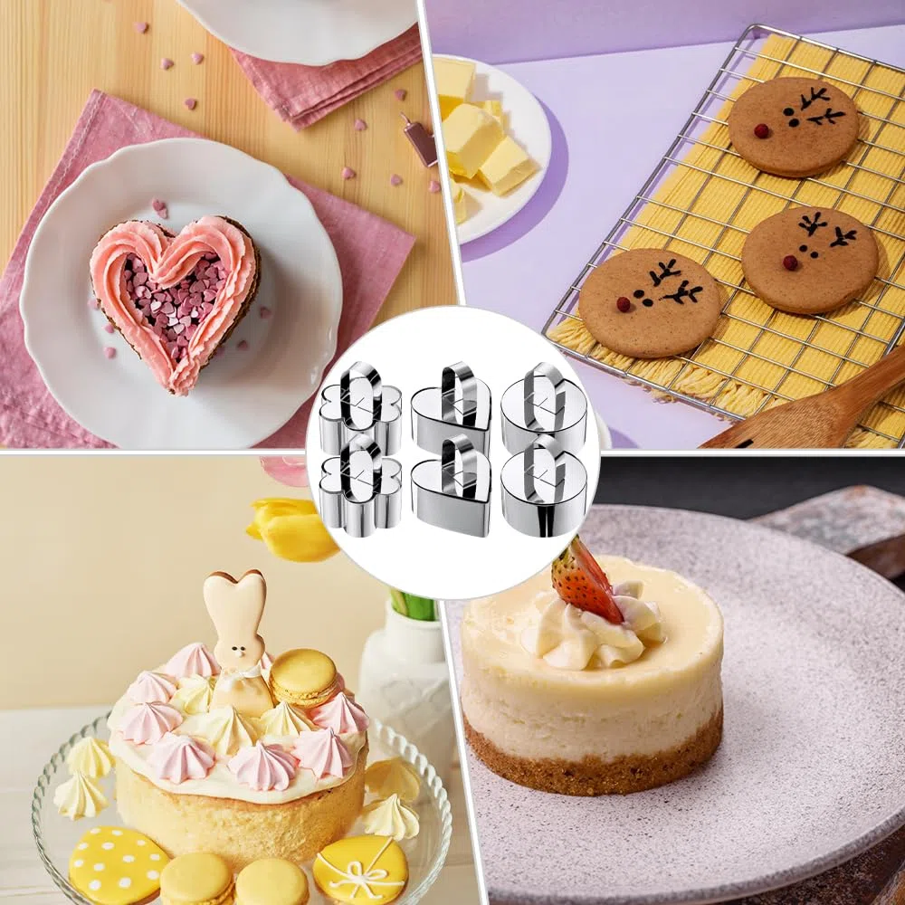 6 Pezzi Coppapasta 8 cm Anelli da Dessert Coppa Pasta Tondi in Acciaio Inossidabile con Coperchio e Stencil Stampi Coppapasta Anelli per Torte Mousse Dessert Dolci Fatti in Casa (3 Forme)