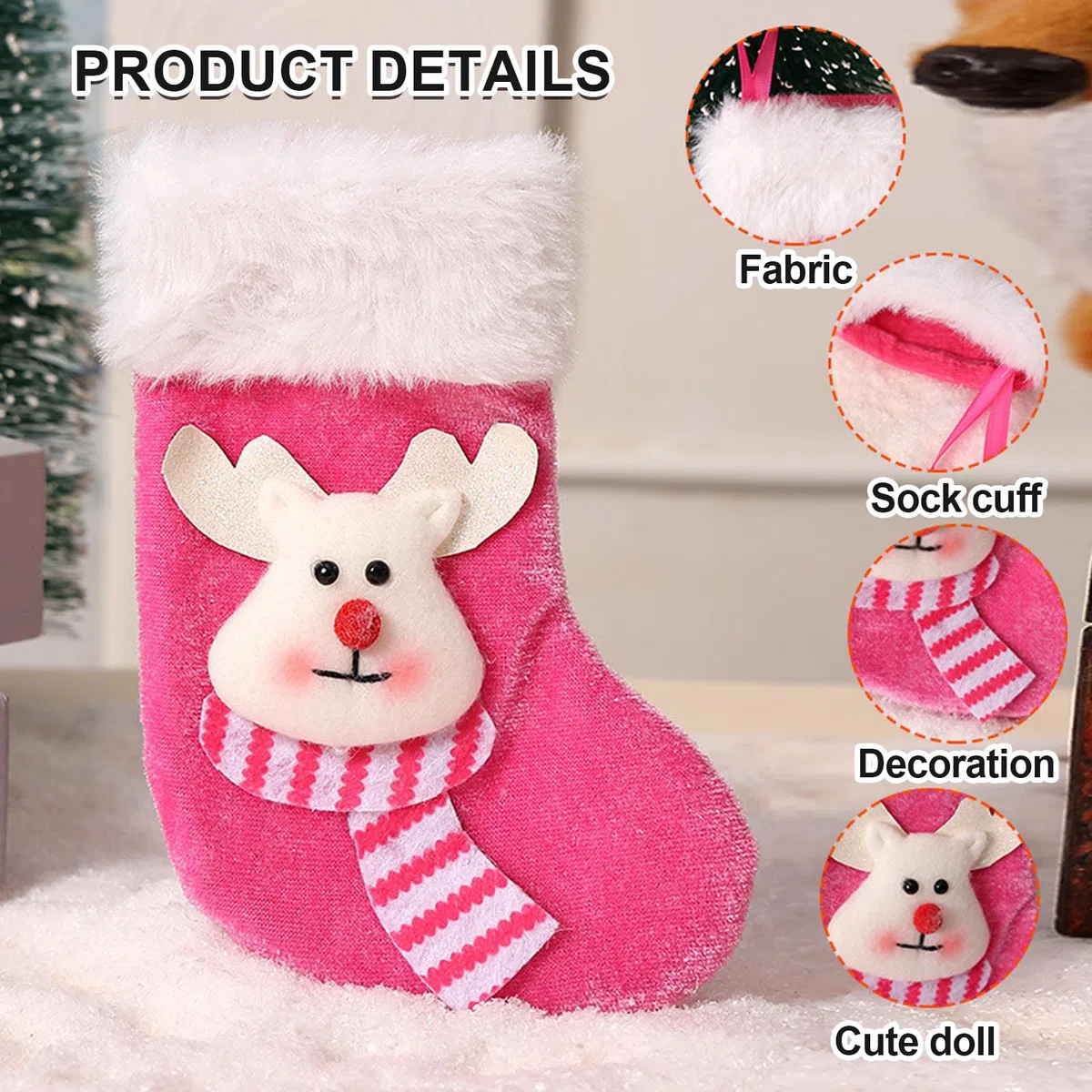 3 PCS Mini Calze Natalizie da Appendere, 17x9cm Piccoli Calze di Natale, Rosa Personalizzate Calza Befana Vuota, Candy Sacchetti Regalo per Albero di Natale Decorazione