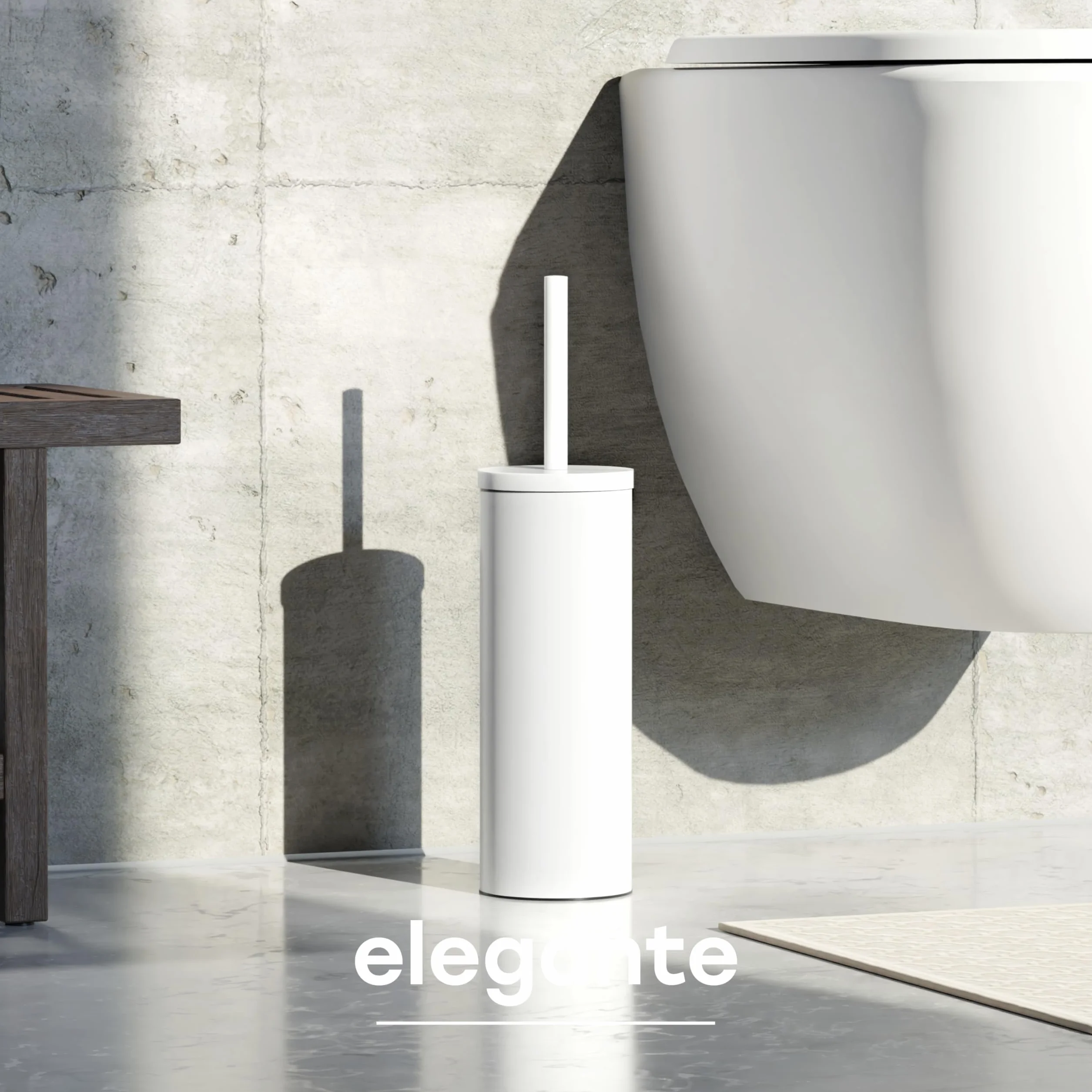 SAVEGA - Scopino WC in acciaio inox e silicone – Scopino WC con supporto discreto – Spazzola WC di alta qualità con paraspruzzi – Porta spazzola antibatterica – Spazzola WC (bianco)