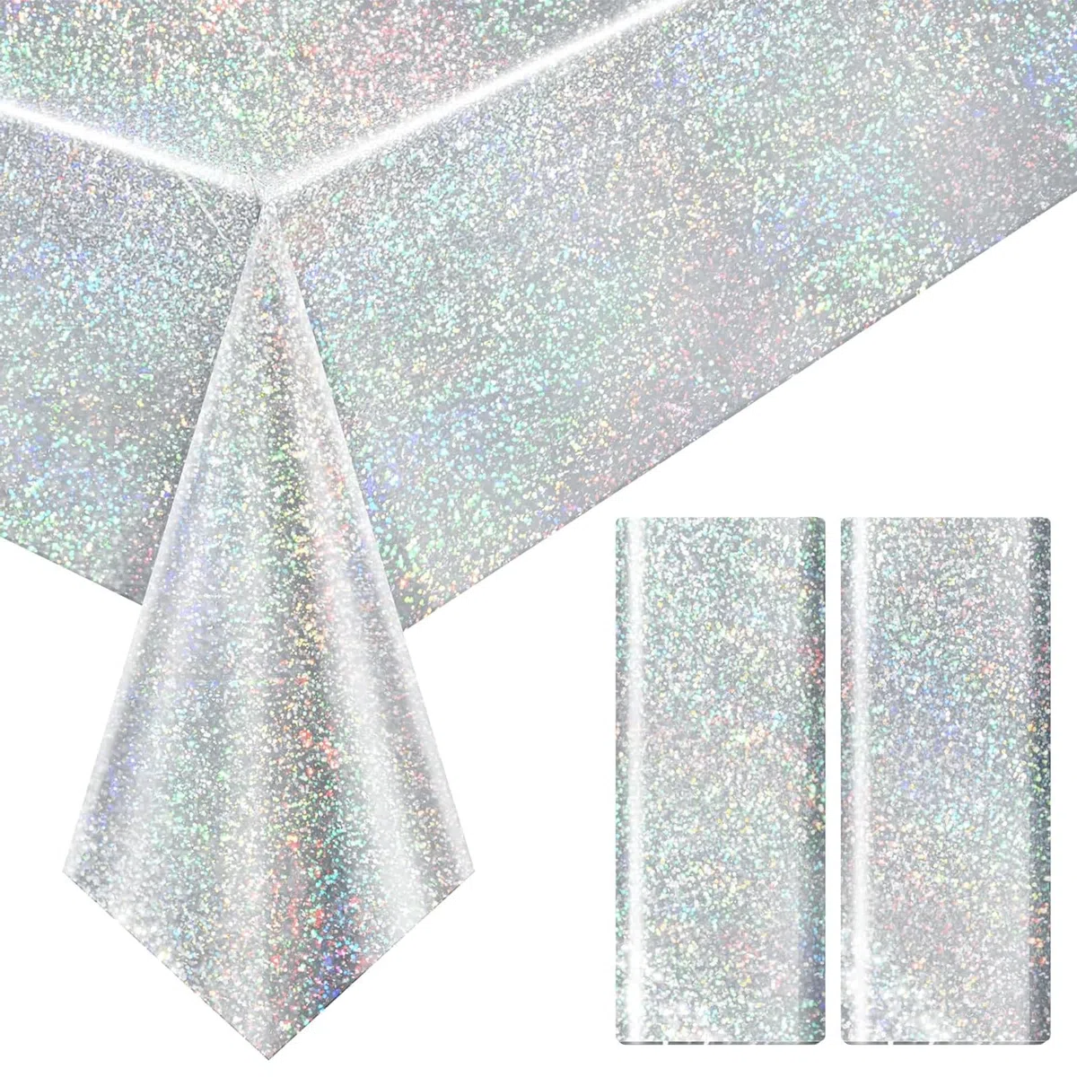 PANYI 2PCS Tovaglia Compleanno con Glitter Argento Tovaglia Festa Compleanno Impermeabile 137X274 cm Adatta per Feste di Compleannos per Bambini, Festività e Decorazioni per Matrimoni