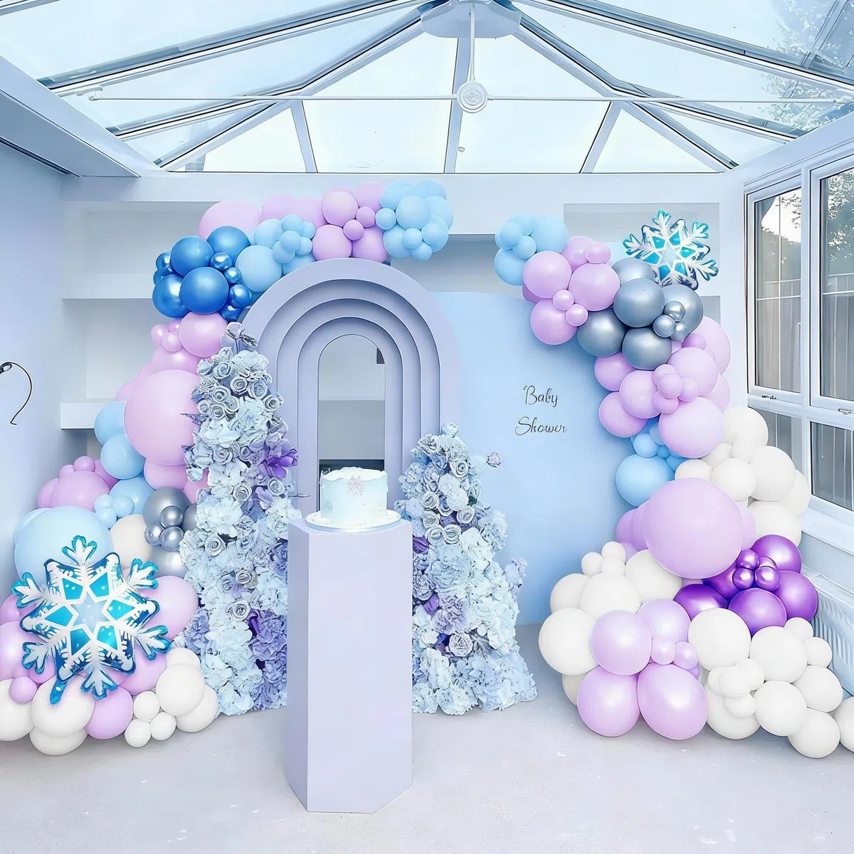 Palloncini Frozen, 120 Pezzi Palloncini Blu Viola Bianco, con Stampa Fiocchi di Neve, realizzati in lattice, per Compleanno Feste Principessa Frozen Baby Shower Anniversario Natale Decorazione