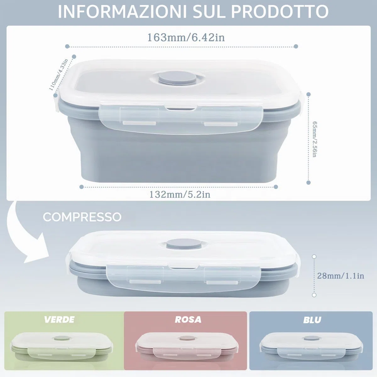 Pranzo del Silicone Contenitori Pieghevoli 3 Pezzi 550ML Pieghevole Lunch Bento Box per Lavastoviglie Congelatore Forno a Microonde