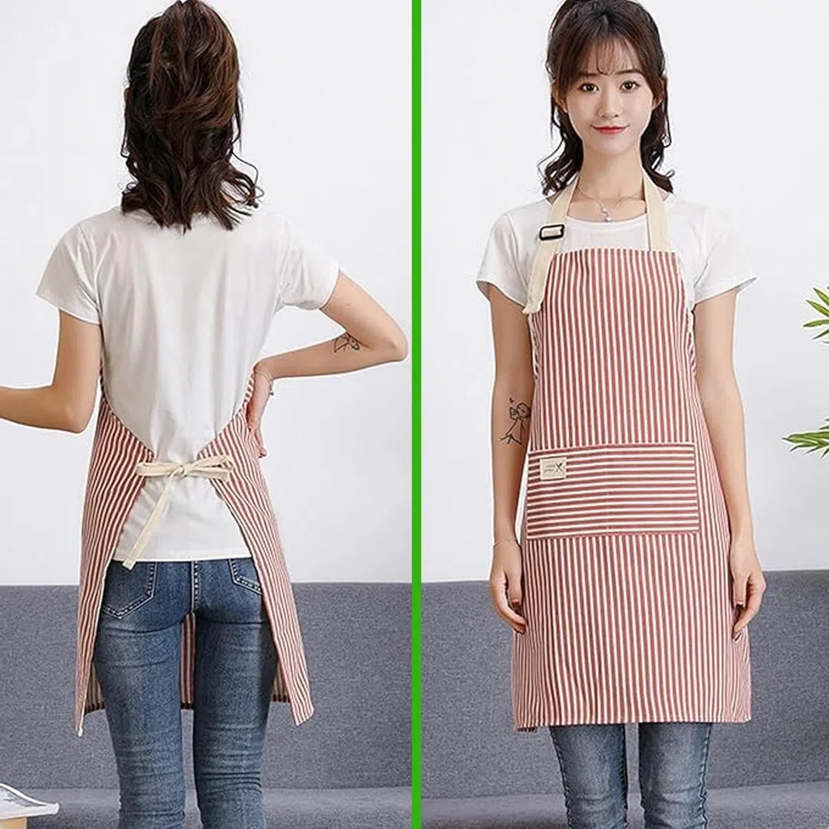 4 Pezzi Grembiule Cucina Donna/Uomo, Regolabile Apron Grembiuli da Cucina Donna Cotone Lino con 2 Tasca per Cucinare, Cuocere, Dipingere, Lavori Domestici (4 colori)