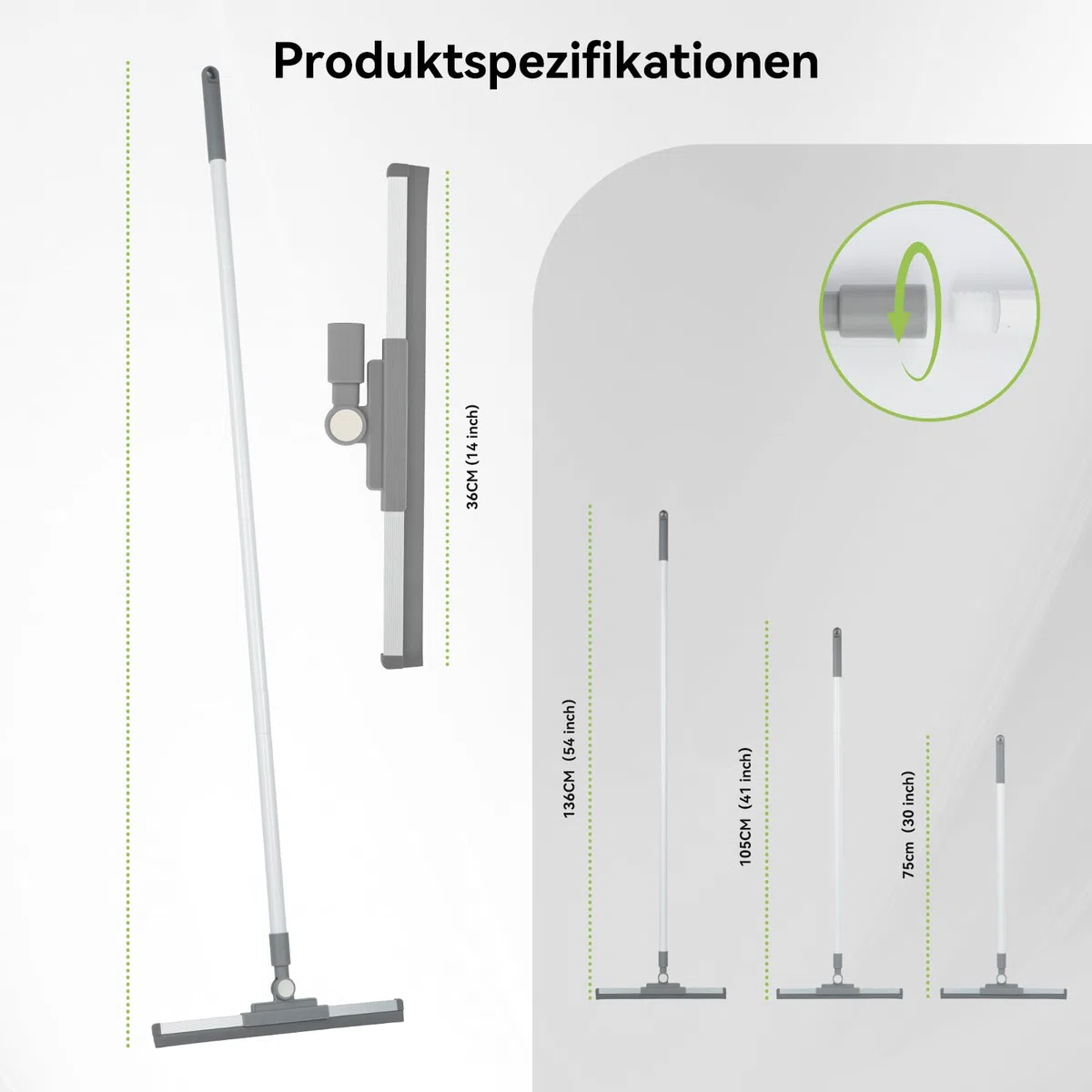 OTraki Lavavetri con Manico Telescopico, Vetri Doccia Pulizia con Tergivetro per Finestre Regolabile（136cm）, Strumenti per la Pulizia dei Vetri per Bagno Auto e Pavimenti