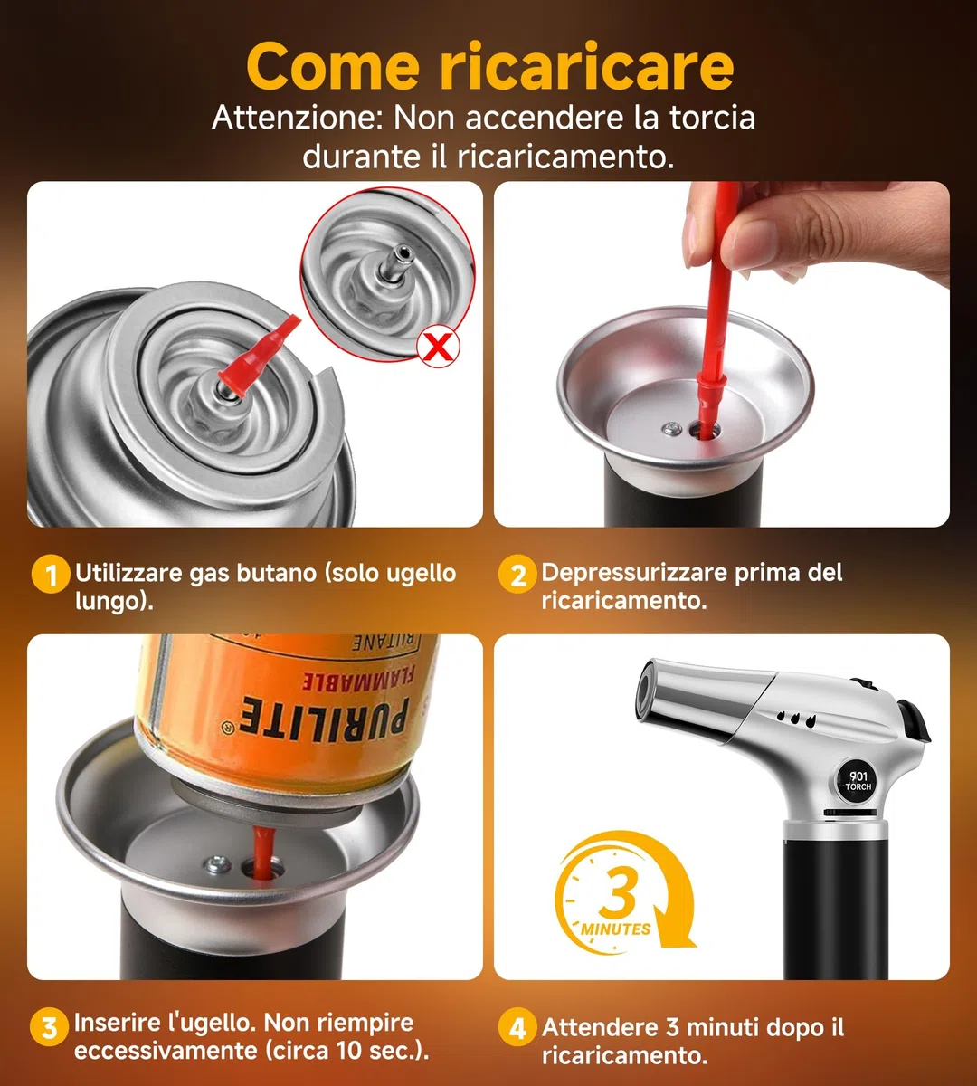 Ankway Cannello da Cucina, Fiamma Ossidrica Portatile con Blocco di Sicurezza e Fiamma Regolabile, Ricaricabile Regolabile per Rendere Croccante e per il Barbecue, Argento-Gas Butano Non Incluso