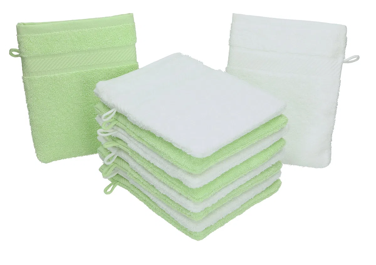 Betz 10 guanti da bagno manopola Palermo 100% cotone misure 16 x 21 cm colore bianco e verde