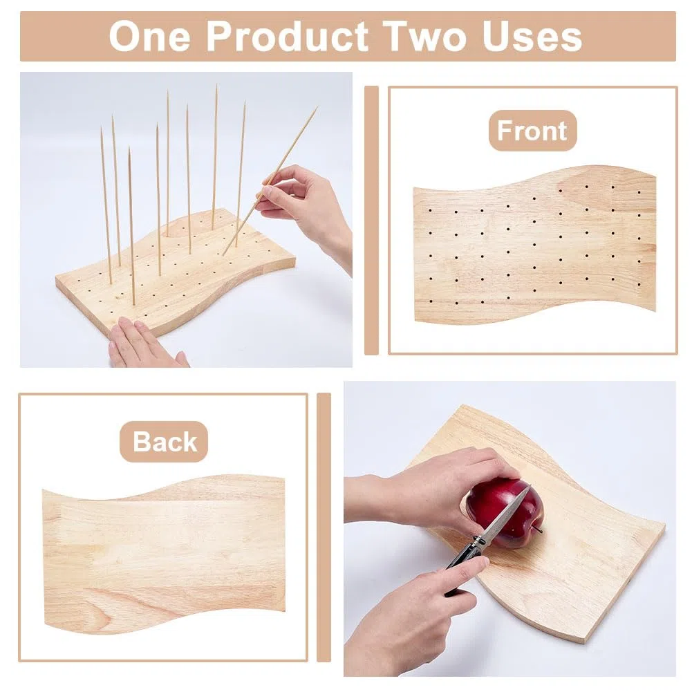 BENECREAT Porta Spiedini in Legno per Alimenti, Espositore per Spiedini A Forma di Onda da 30x16.7 cm A 45 Fori per Feste di Compleanno, Barbecue, Matrimoni O Vacanze, 18 mm di Spessore