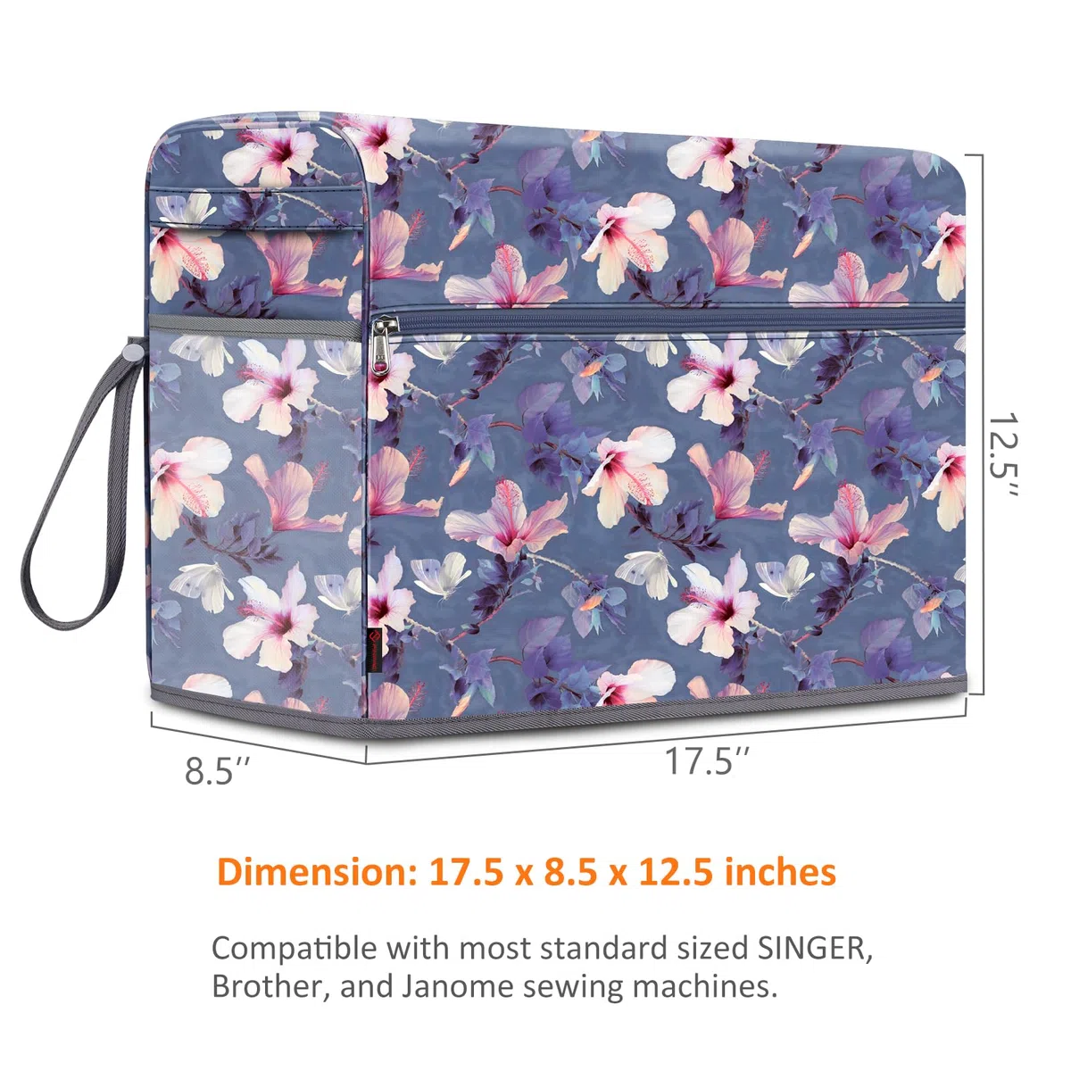 FINPAC Copertura per Macchine da Cucire, Copertura Antipolvere con tasche compatibile con la maggior parte delle macchine da cucire standard Singer e Brother, (Blooming Hibiscus)