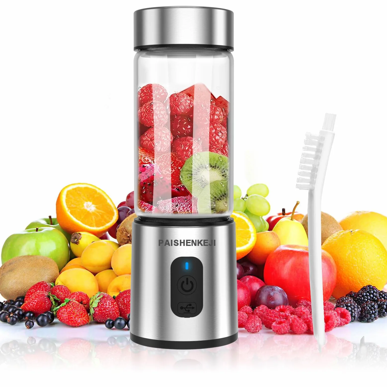 Frullatore portatile in vetro per frullati e frappè: frullatore personale per frullati per tritare ghiaccio e frutta congelata, Mini Blender da 400 ml ideale per frullato di ghiaccio e spremute