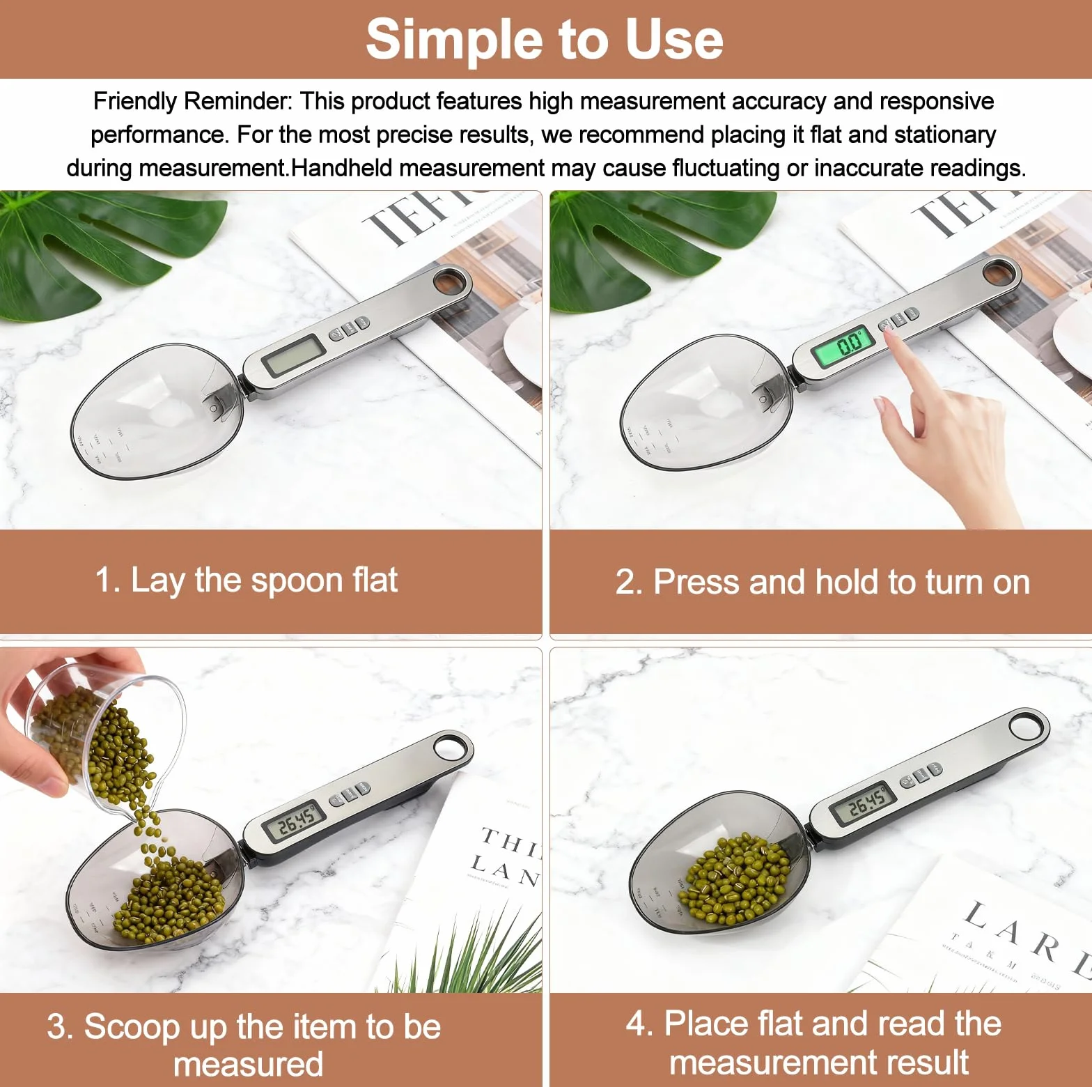 Cucchiaio bilancia digitale precisione 2 testa a cucchiaio diverse misure da 0,1g a 500g frontale in acciaio inossidabile argentato electronic spoon scale multifunzionale con diverse unità di misura