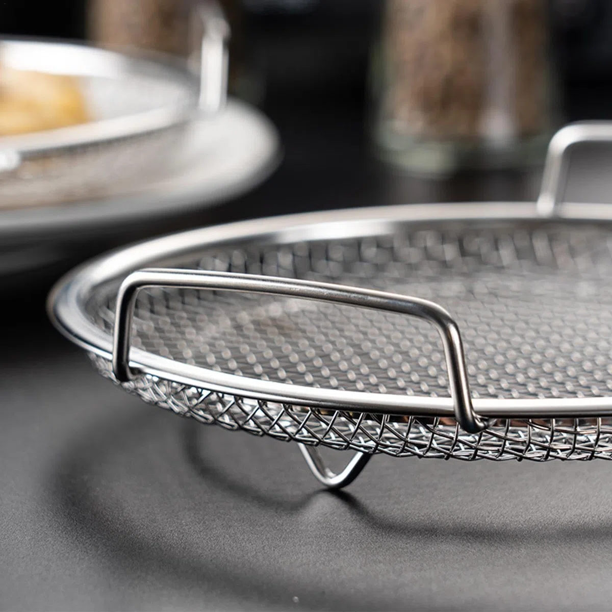 Scolapasta per olio, in acciaio inox, con vassoio, scolapasta a rete, contenitori per snack, server per cibi fritti, griglia per scolo 'olio per cucina