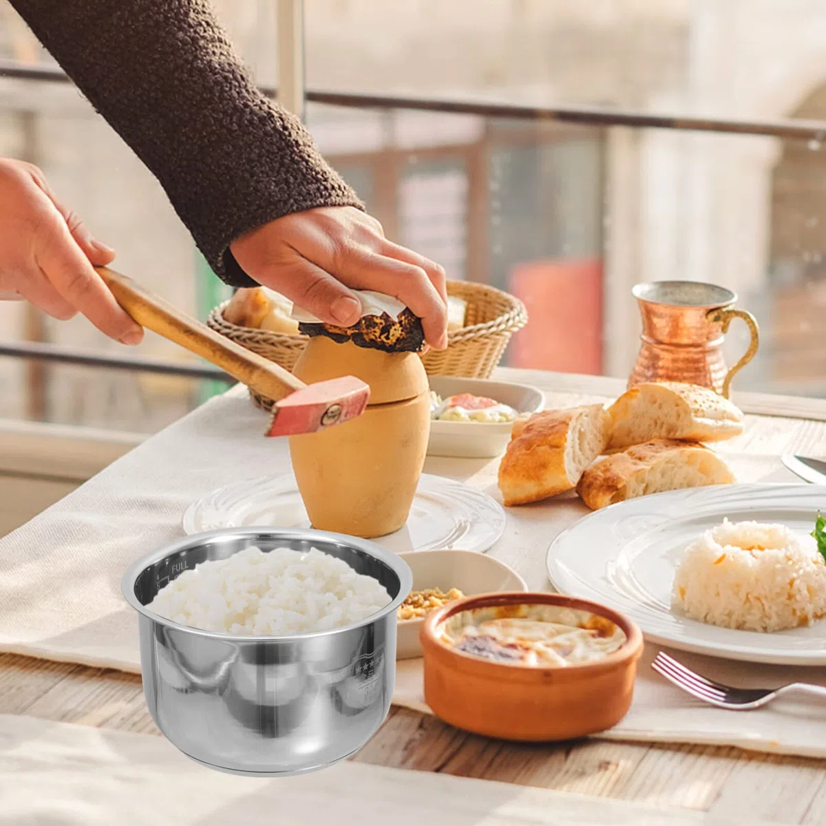 Cuociriso in acciaio inox, pentola interna da 2 l, fornello per riso in acciaio inox, contenitore in acciaio inox, contenitore antiaderente per cucina e ristorante
