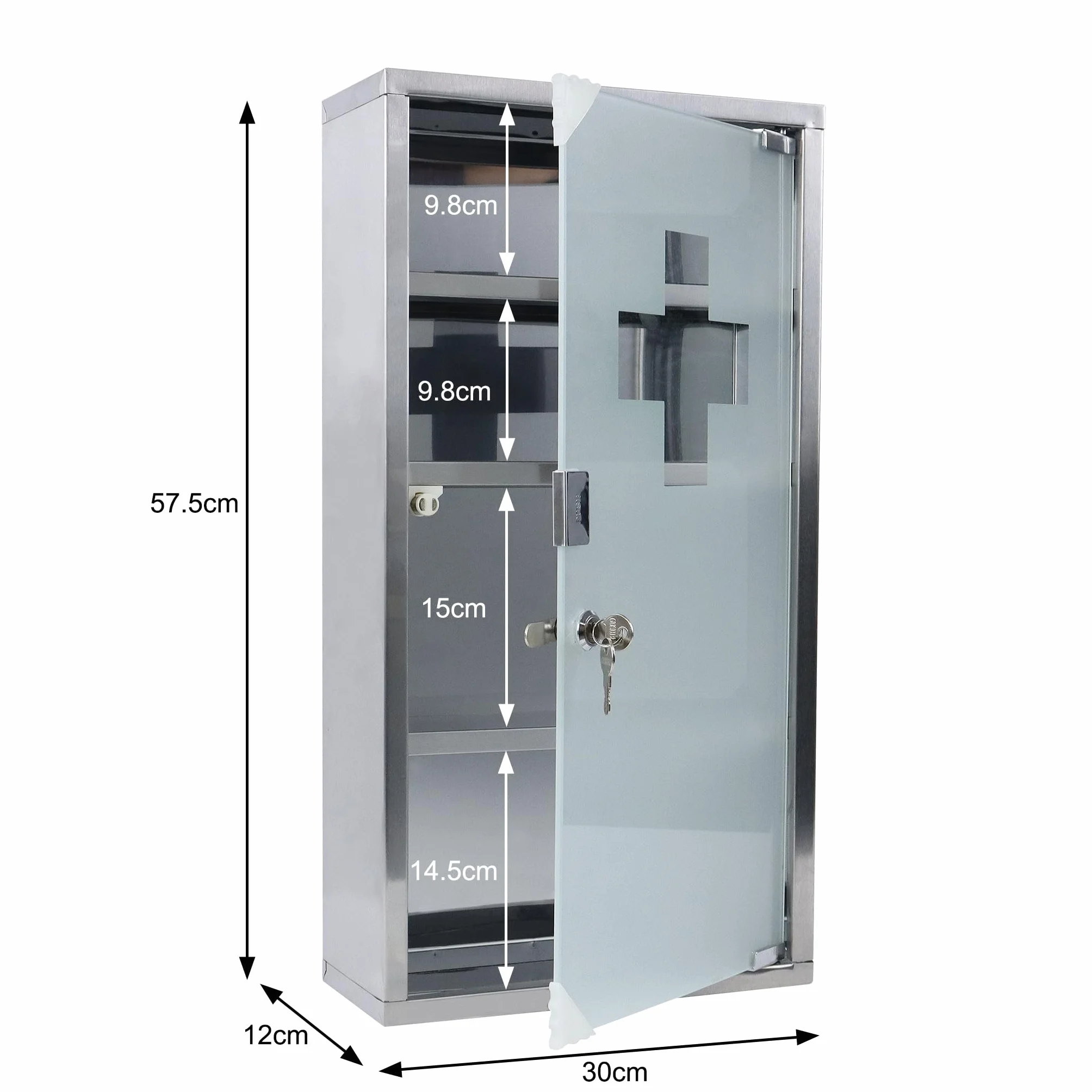 Armadio per medicinali in acciaio inox, armadietto per medicinali con 4 scomparti, armadietto per farmaci, 30 x 12 x 57,5 cm