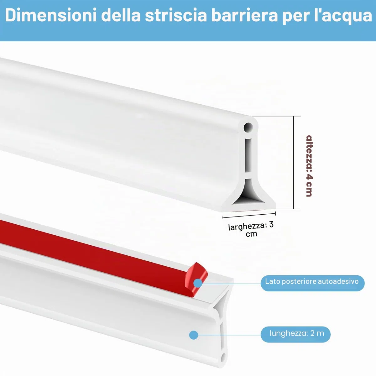 Barriera Doccia Ferma Acqua 2M - Autoadesiva Guarnizione Doccia Sottoporta, Guarnizione Impermeabile Antimuffa per Bagno, Gomma Guarnizioni Box Doccia per Angoli Lavabo Vasca, Bianco