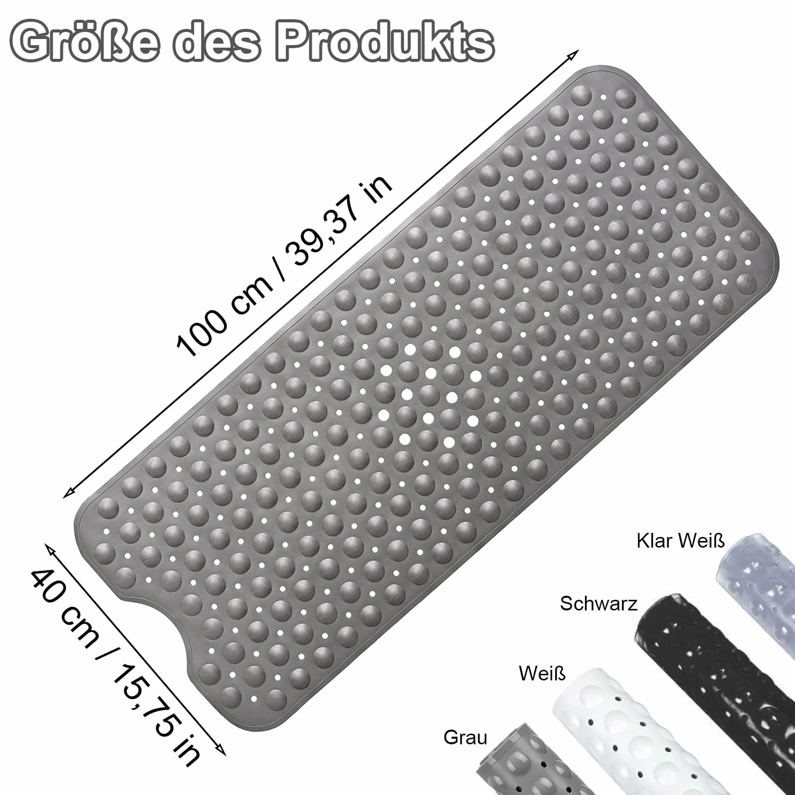 Tapis de Douche Antidérapant, 100x40cm Tappeto Doccia Extra Lungo Lavabile in Lavatrice, Tappetino da Bagno Antiscivolo con Ventose, Tappetino Massaggiante Antiscivolo per Doccia e Sauna, Bianco