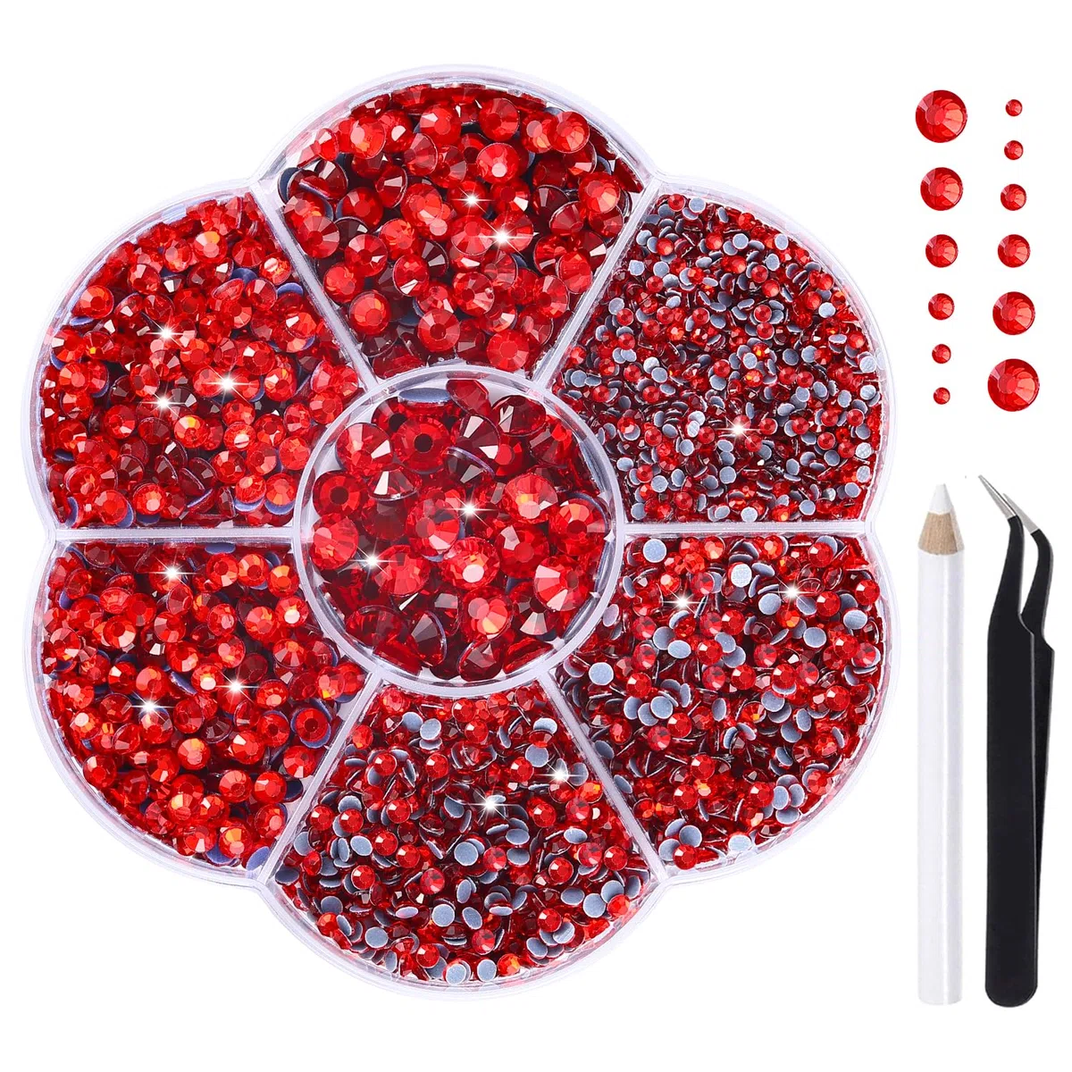 Hotfix - 5000 strass rossi, 21 colori, 5 misure, 2 mm, 3 mm, 4 mm, 4,8 mm, strass rotondi per vestiti, scarpe e artigianato fai da te (rosso)
