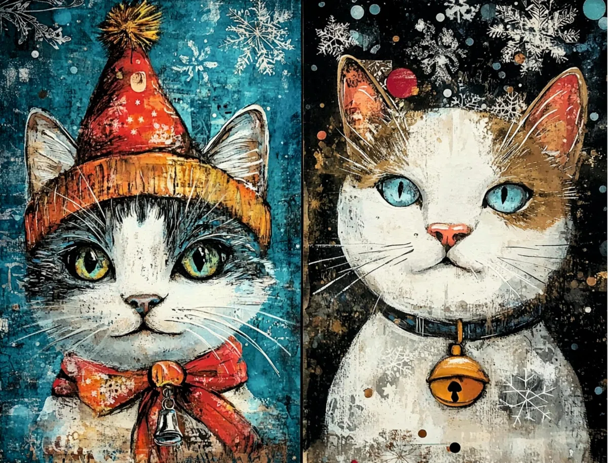 Carta di riso per decoupage con gatti natalizi, 21 x 26,5 cm, 6 fogli | 6 disegni unici | Design natalizio versatile per progetti artistici e artigianali CRAFT KREATIVELY