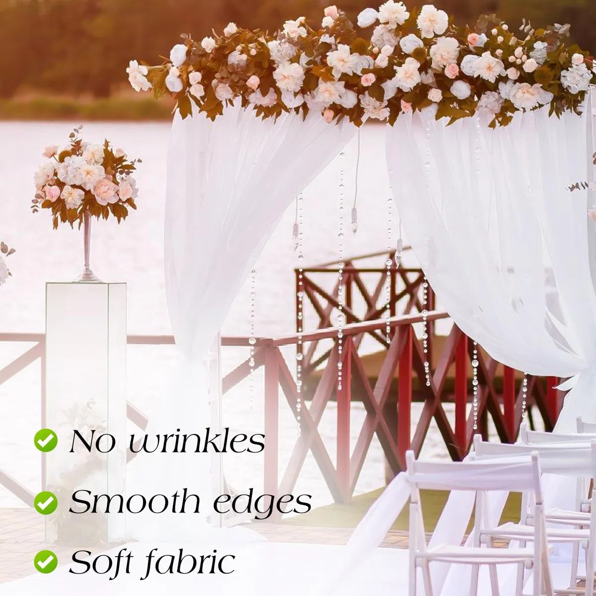 Set di 2 archi per matrimoni, 75 x 600 cm, in tulle trasparente, decorazione per archi di nozze, cerimonie