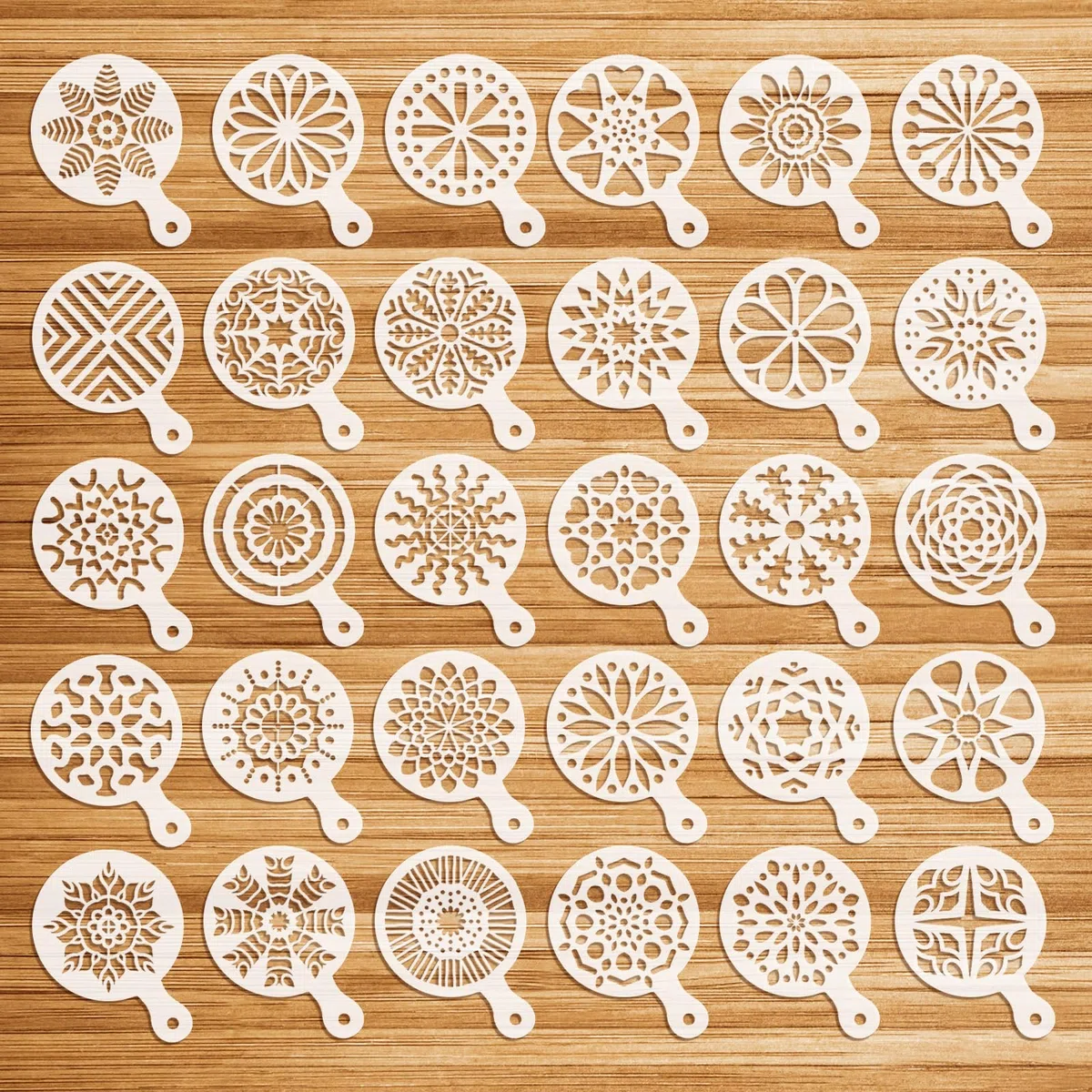 OOTSR 30 Modelli di Stencil per Caffè, Riutilizzabili Lavabili Torta Caramelle Modelli di Disegno, Dessert Decorazione Pittura Stampi in Plastica per Artigianato