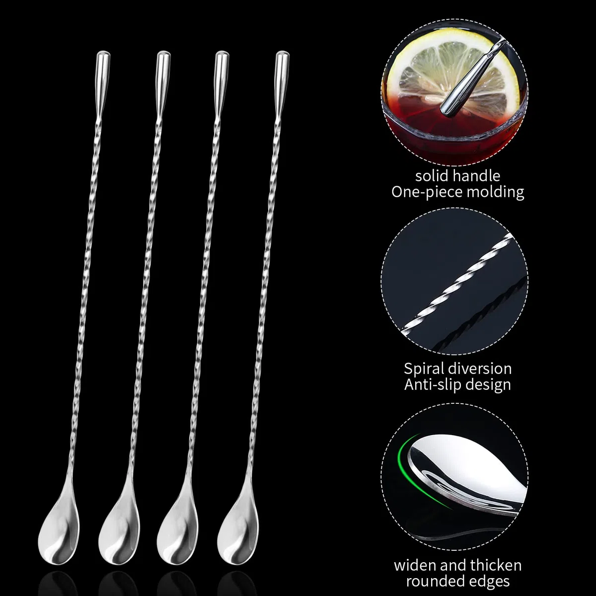 4 Pezzi Cucchiaio da Cocktail, Cucchiaio per mescolare in Acciaio Inossidabile, Cucchiaini da Bar per shaker per Cocktail, frappè, succhi, tè