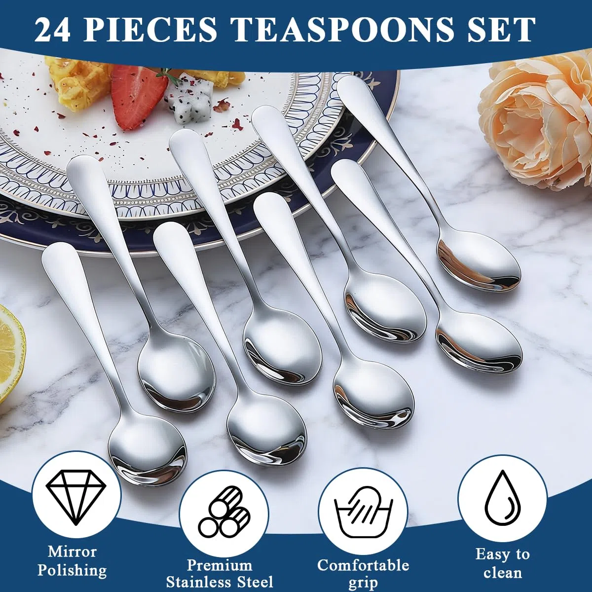 Berglander Cucchiaini da caffè 24 pezzi 14cm, Set di mini cucchiai in acciaio inossidabile per tè, dessert, gelato, posate in metallo per casa, cucina, ristorante, caffetteria