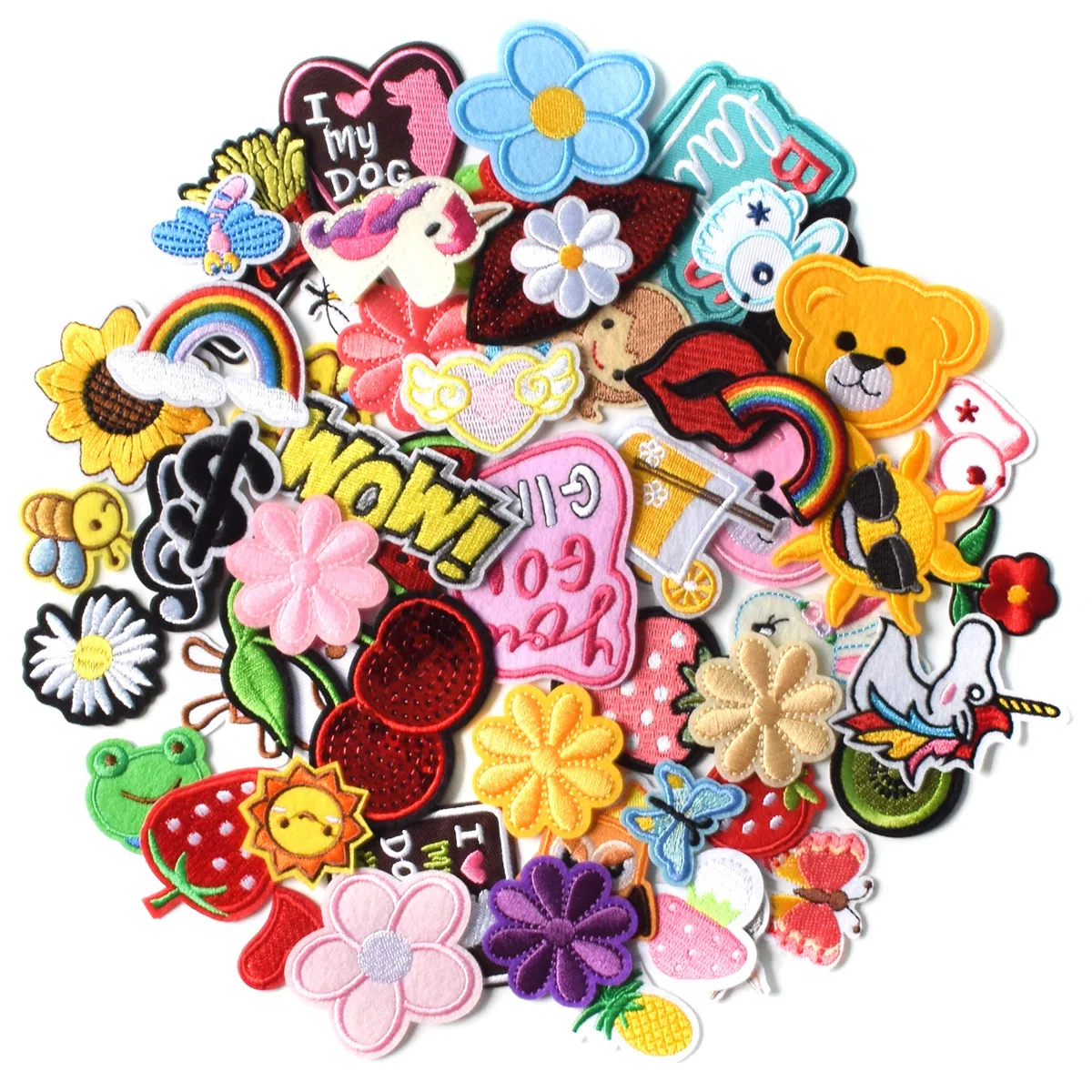 Axen, Confezione da 60 toppe termoadesive ricamate, motivo casuale, assortite, decorative, da applicare con il ferro o da cucire, per accessori fai da te, giacche, cappelli, zaini, jeans