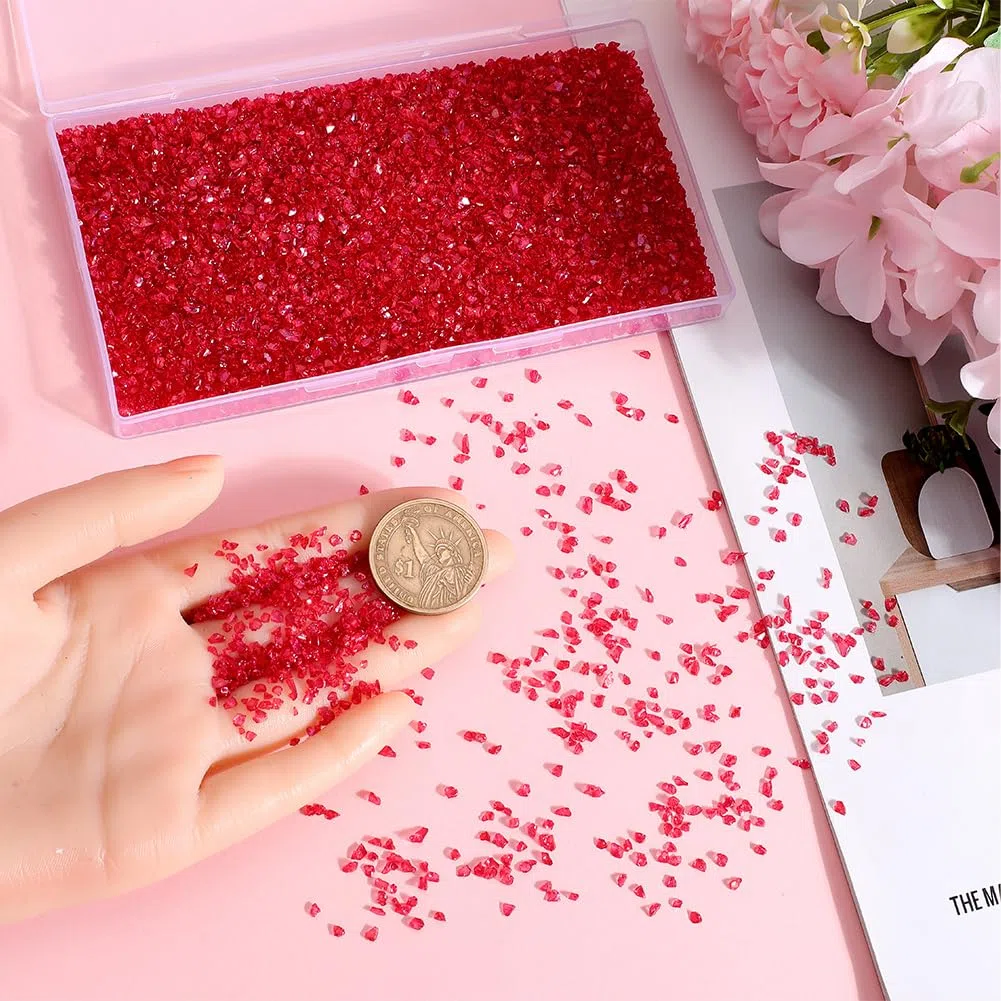 SUNNYCLUE 1 scatola 200g Vetro Frantumato Sfuso Frammenti di Vetro Rotto Piccoli Fiocchi Grossi Paillettes Pezzi di Specchio di Cristallo Rosso Irregolare per Unghie Artistiche Artigianato In Resina R