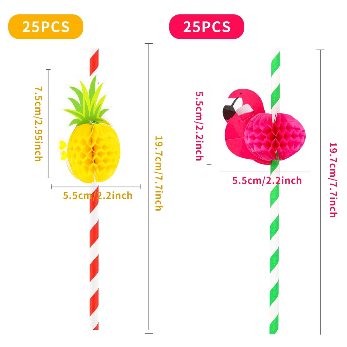 50 Pezzi 3D Cannucce di Carta Fenicottero e Ananas - Cannucce Cocktail per Hawaiian Luau Fiesta Compleanno Festa Parti Celebrazione di Matrimonio Decorazioni