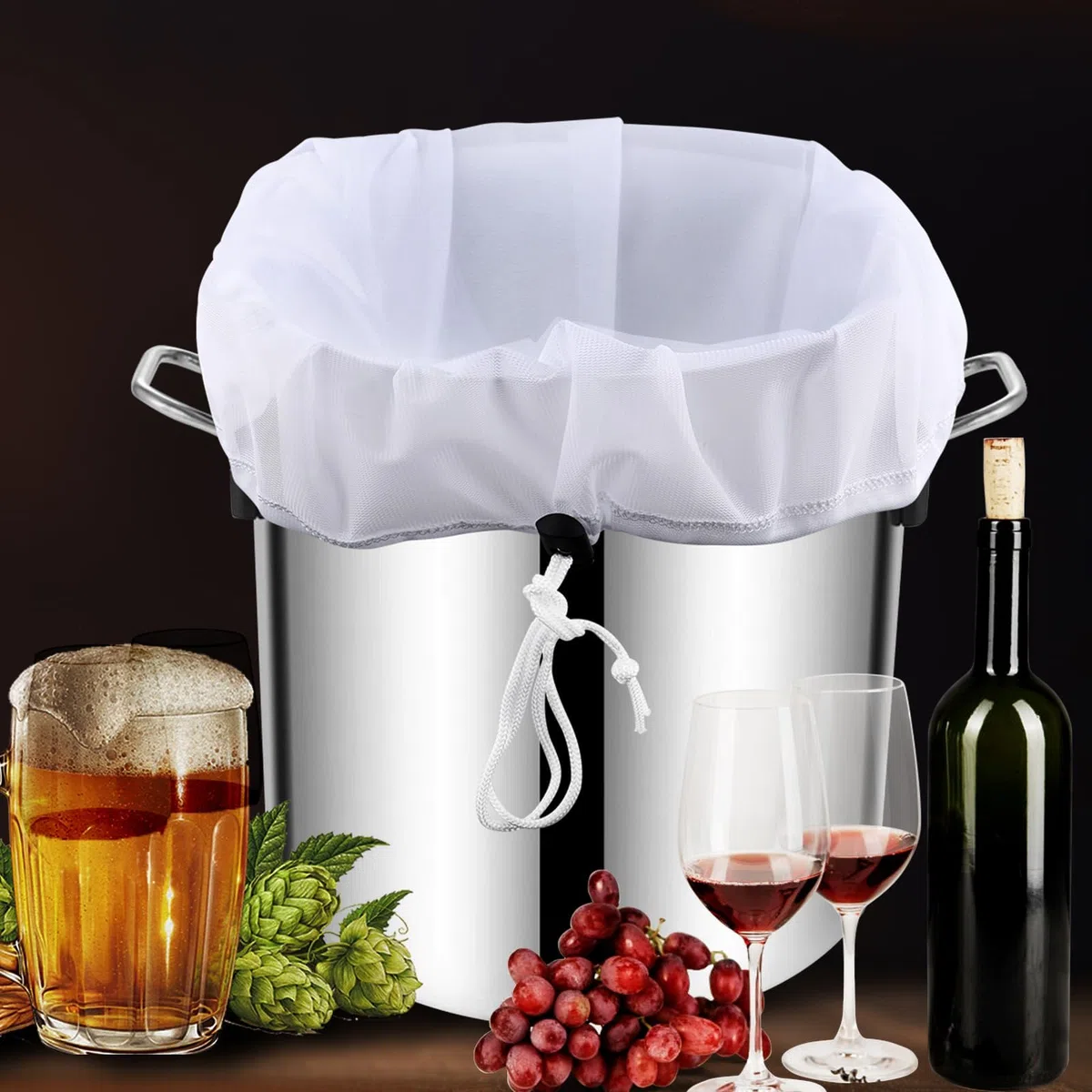 2 sacchetti filtranti da 250 micron, 66 x 55,9 cm, sacchetti extra large riutilizzabili in nylon a rete fine con coulisse, sacchetti lavabili per la produzione di luppoli, frutta, cereali, vino, birra