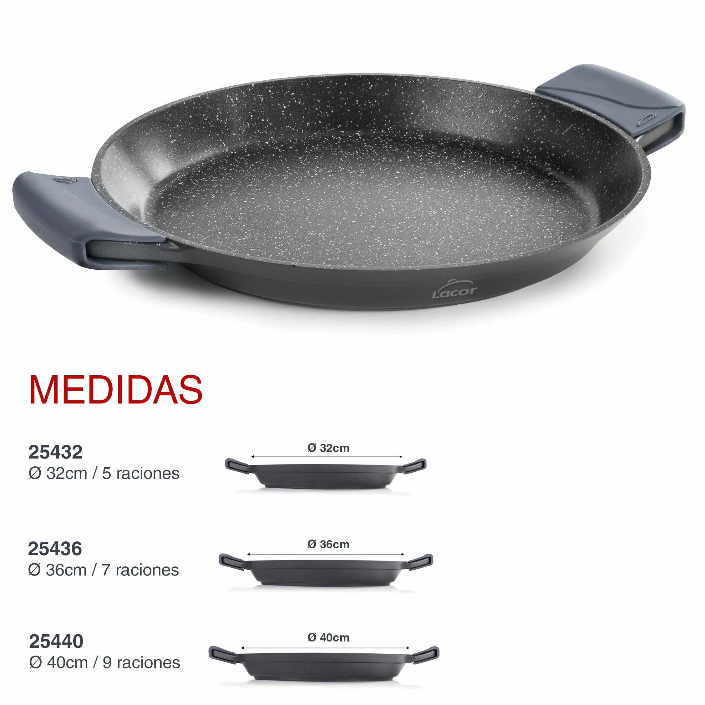 Lacor - 25440 - Paellera antiaderente, Eco-Stone, Compatibilità con tutti i tipi di cucine, tra cui induzione e forno, Sfondo Full Induction, Ecologico e senza PFOA, 40 cm