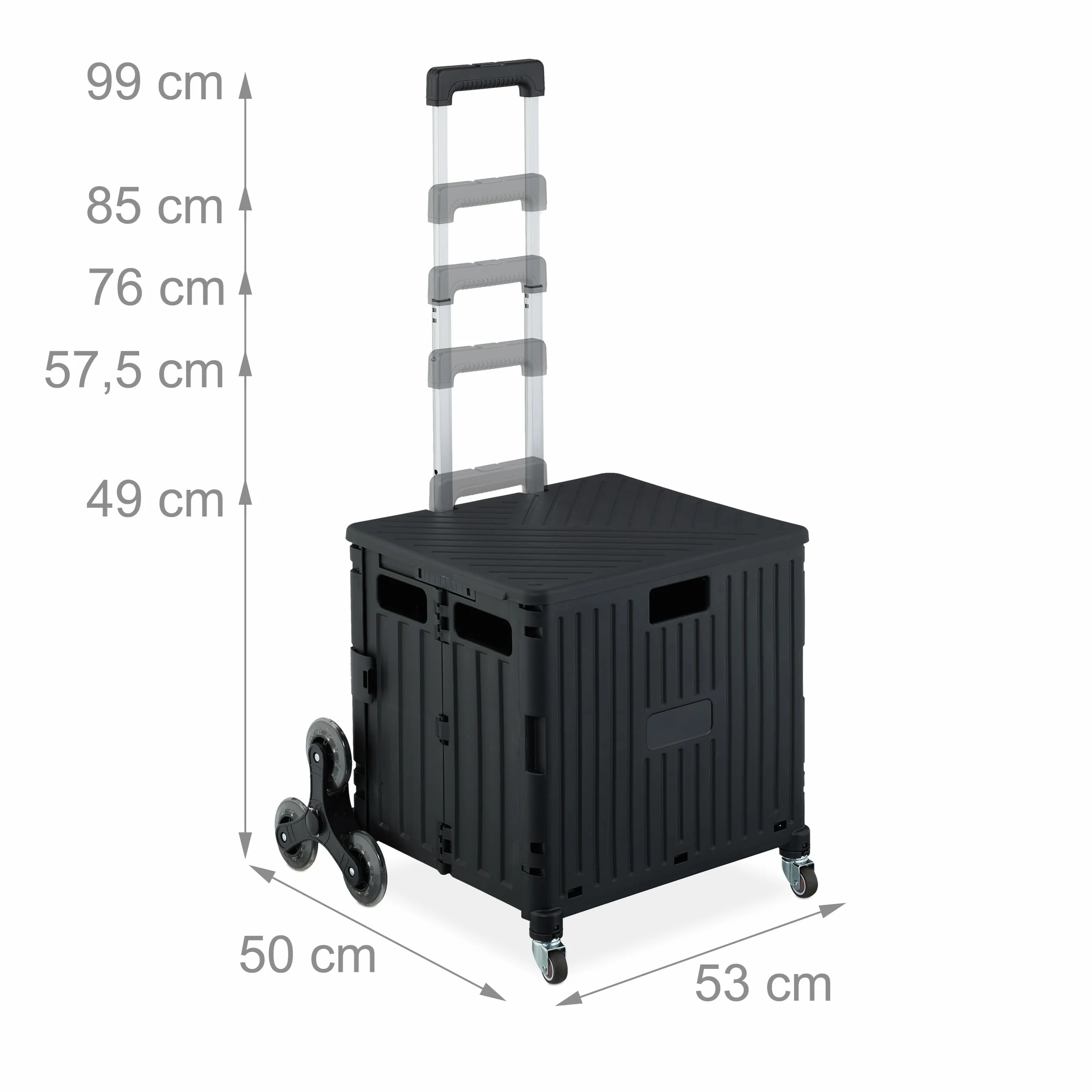 Relaxdays Carrello per Spesa Montascale, 35 kg Carico, Manico e Coperchio, Carrellino Trolley Portaspesa Saliscale, Nero