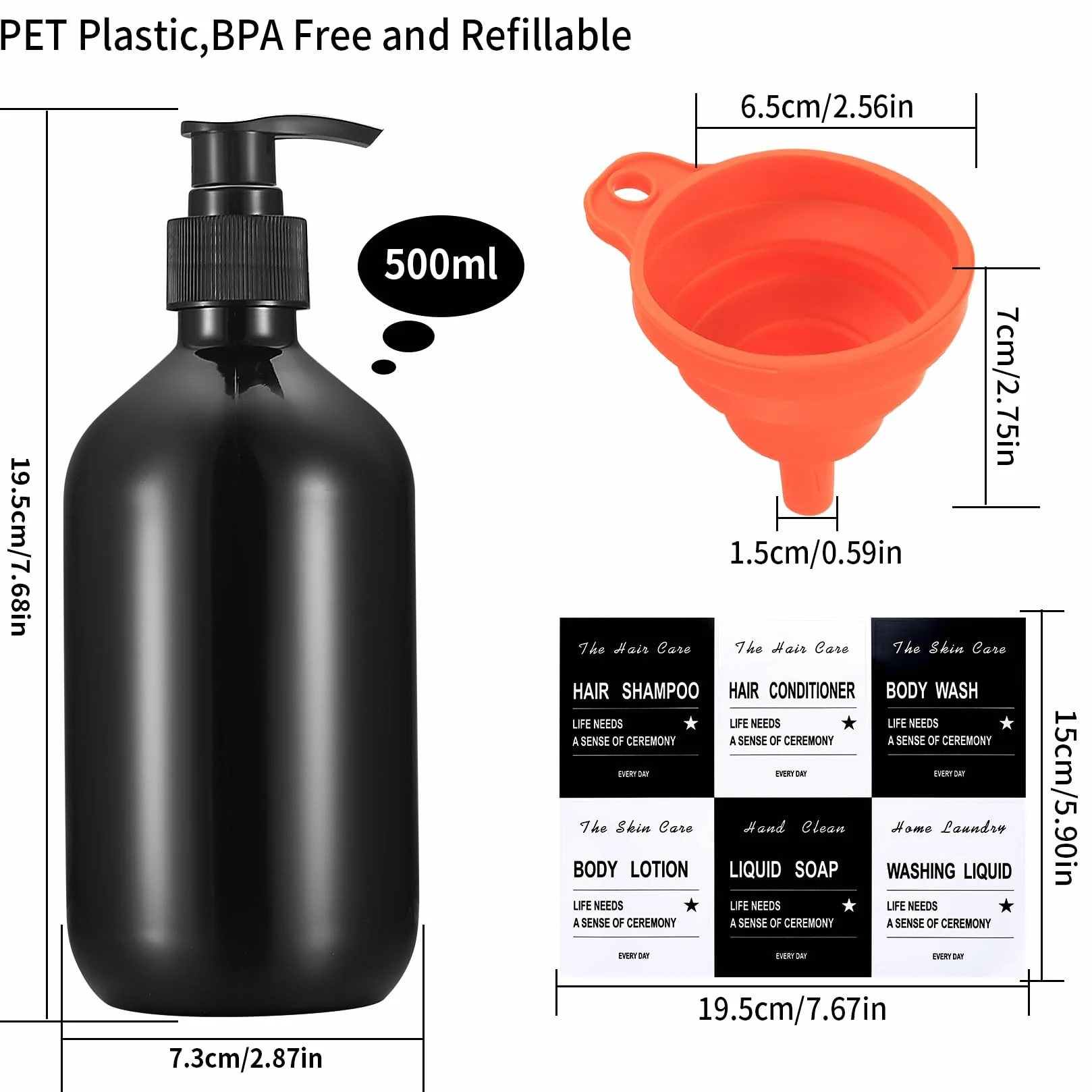 4 Pezzi Flaconi Dosatori Vuoti in Plastica, 500 ml Bottiglie Vuote Ricaricabili per Shampoo, Bottiglie Dispenser di Sapone con Pompa per Liquidi/Sapone/Shampoo/Gel Doccia. (Tondo nero)