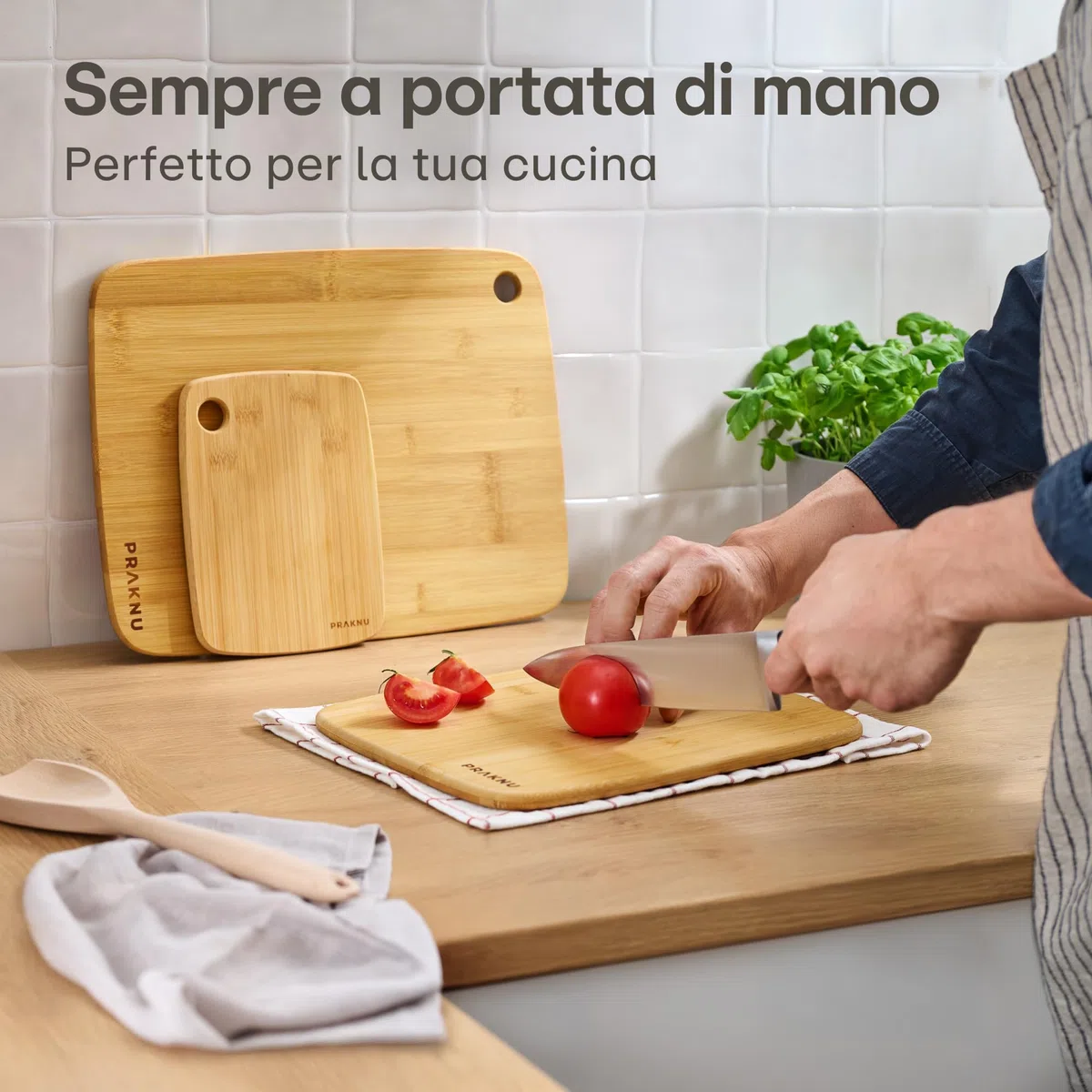 Praknu Set di 3 taglieri in legno – versatile e robusto – tagliere sostenibile FSC bambù per verdure, carne e pane – diverse dimensioni