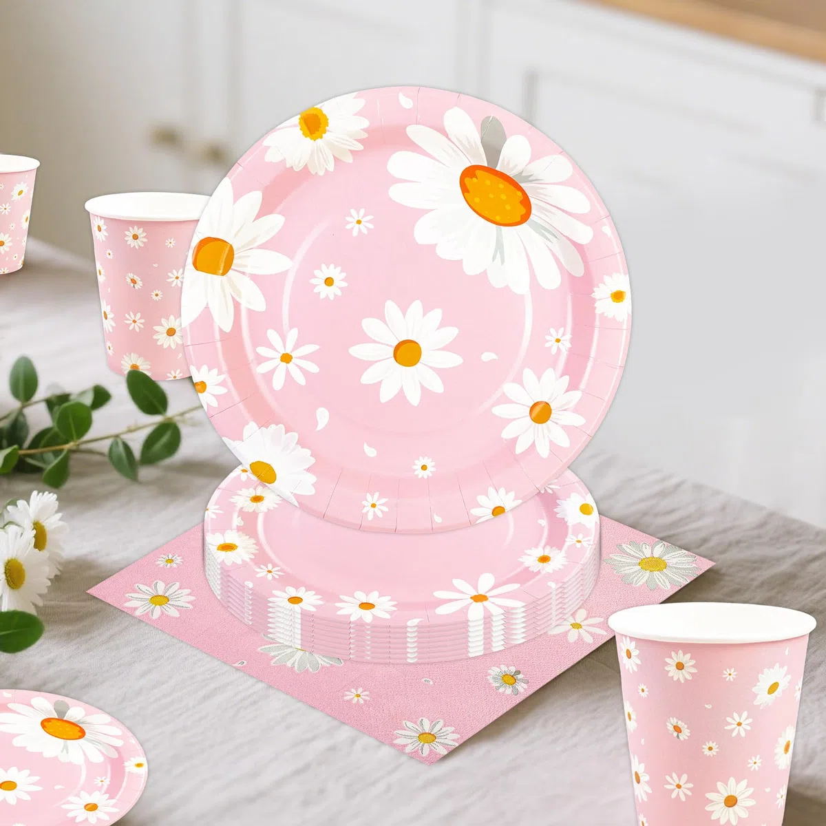 80 pezzi di stoviglie per feste, con margherite, graziose margherite, tovaglioli, bicchieri per bambini, uomini e donne, decorazione di compleanno