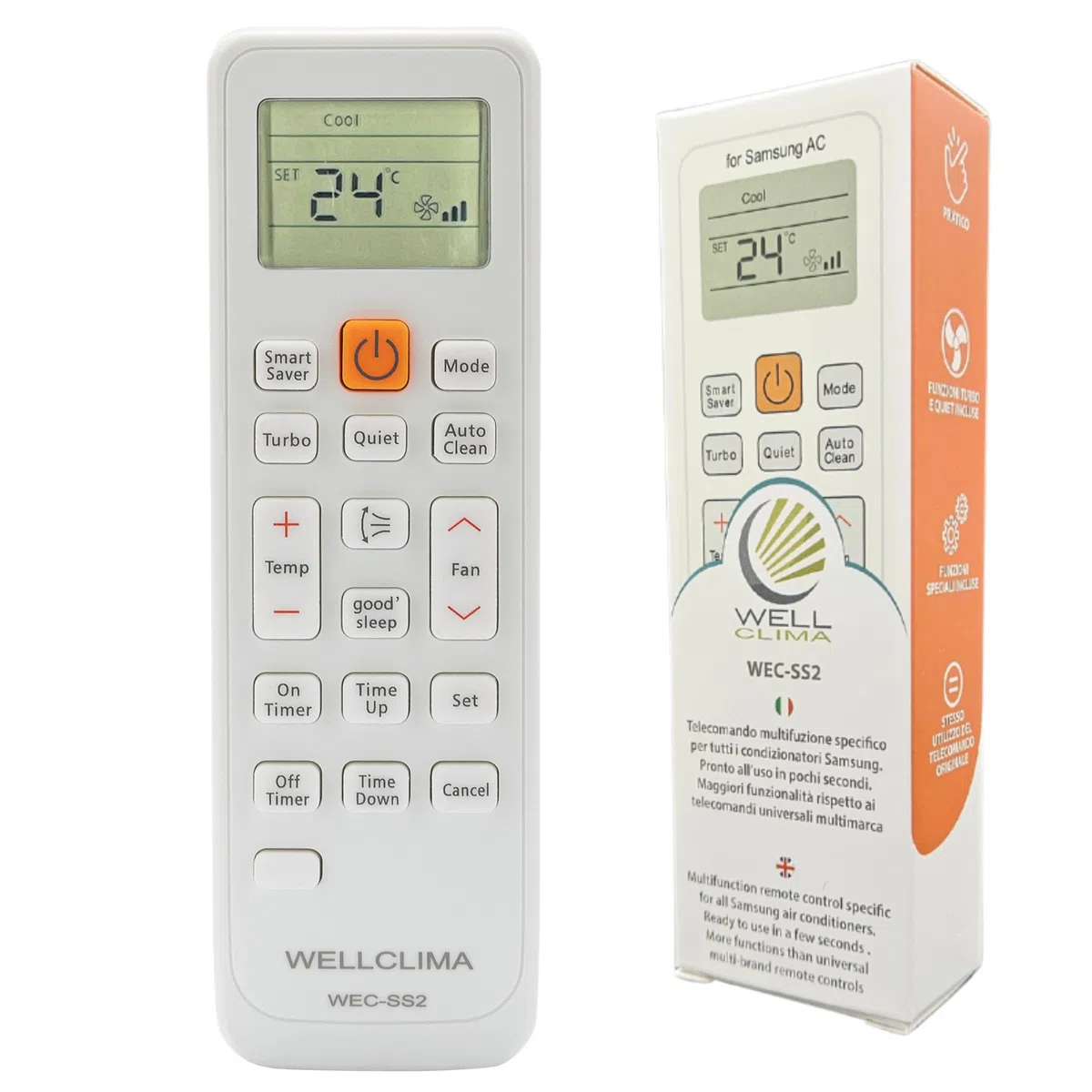 Wellclima Telecomando Universale per Climatizzatori Samsung, Compatibile con Tutti i Modelli, Simile agli Originali, Funzioni Avanzate, Utilizzo Immediato, Supporto Diretto