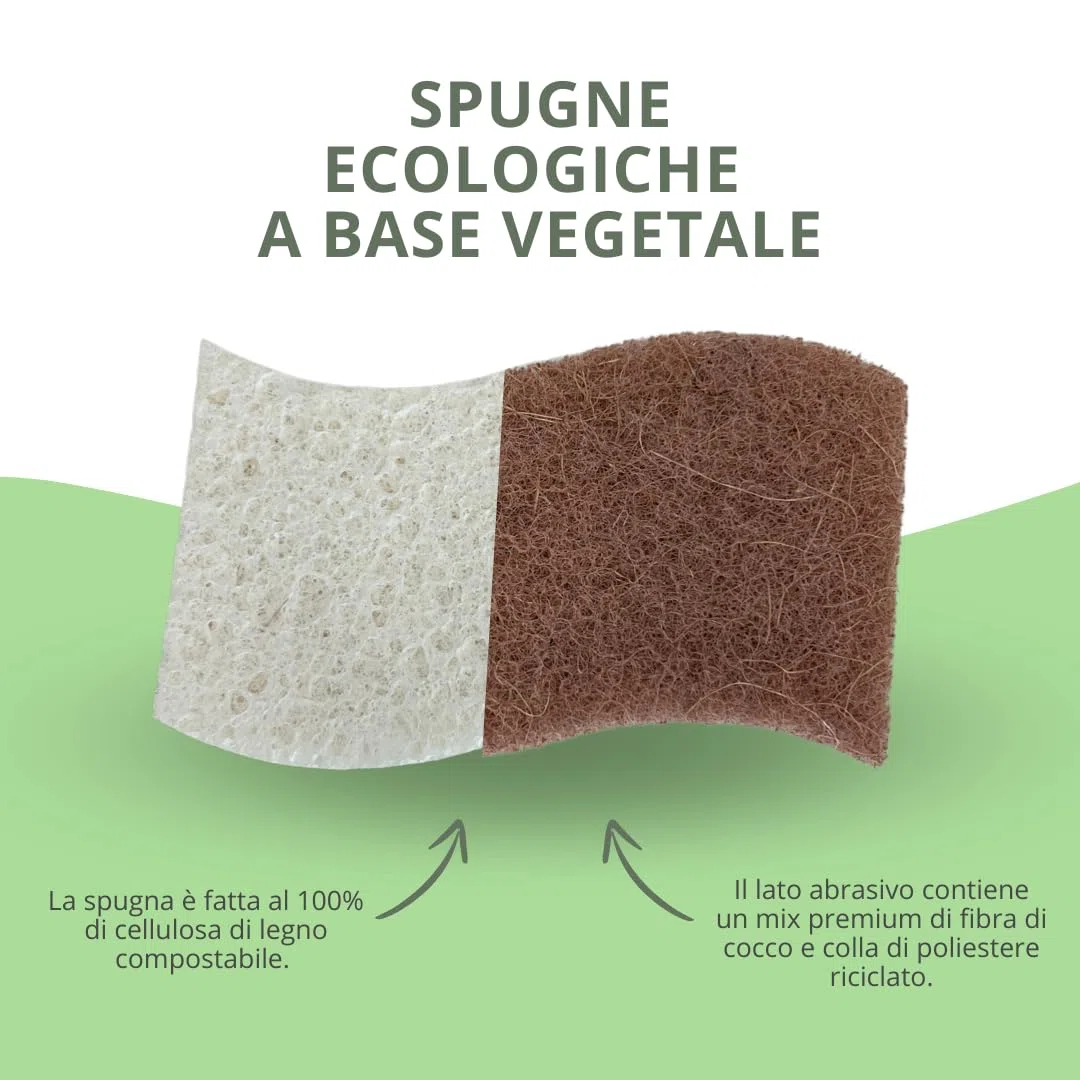 Spugna da cucina naturale biodegradabile Bio4You, compostabile, in cellulosa e noce di cocco, confezione da 12 spugne ecologiche per piatti, forma pratica