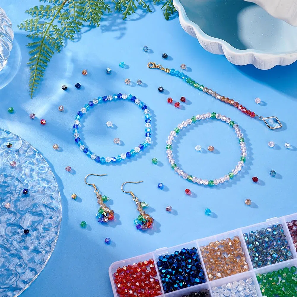 PH PandaHall 2208~2304pz Perline di Vetro Sfaccettato 24 Colori Perline di Cristallo, 4mm Perlines Distanziatrici Placcato Arcobaleno per Braccialetti Collana Gioielli Fai Da Te, Foro: 1 mm