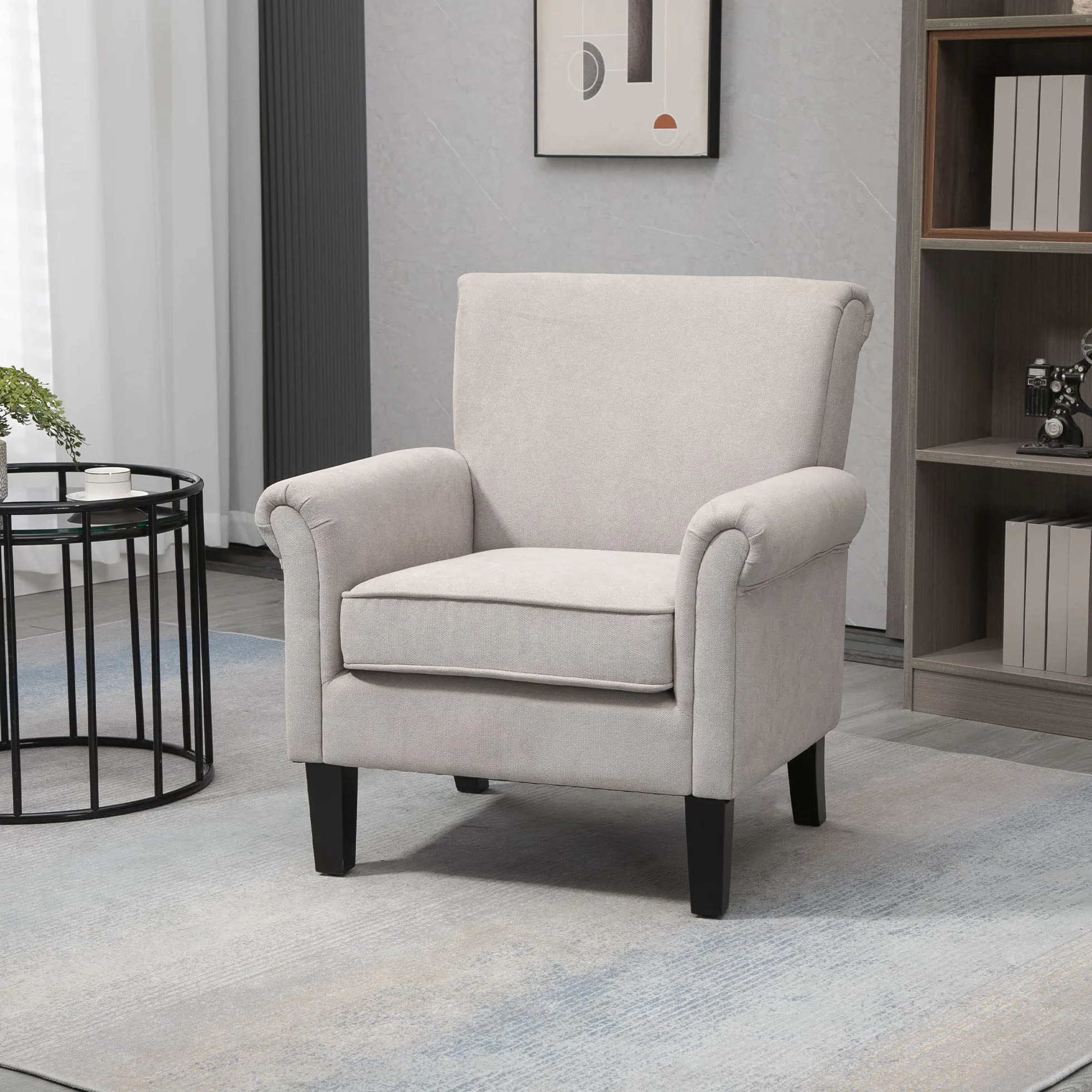 HOMCOM Poltrona d'Arredo in Stile Nordico con Braccioli, Poltrona Imbottita in Legno e Poliestere, 79x78x87 cm, Grigio e Marrone