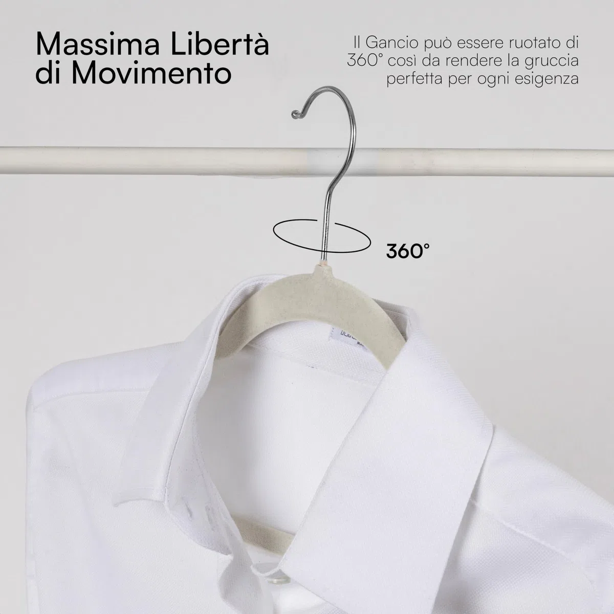 Baroni Home Grucce Velluto 20 pezzi, Grucce Appendiabiti 44,5 cm, Salvaspazio con Superfice Antiscivolo Design, Capacità di Carico Elevata, per Cappotti Camicie Vestiti, Panna