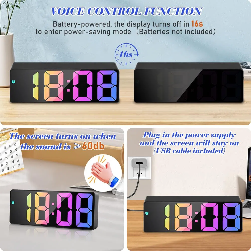 flintronic Sveglia Digitale da Comodino, Sveglia da Comodino, con Temperatura, Svegli Digitale da Comodin con Snooze, Suoni e Luminosità Regolabile, USB e Alimentato a Batteria