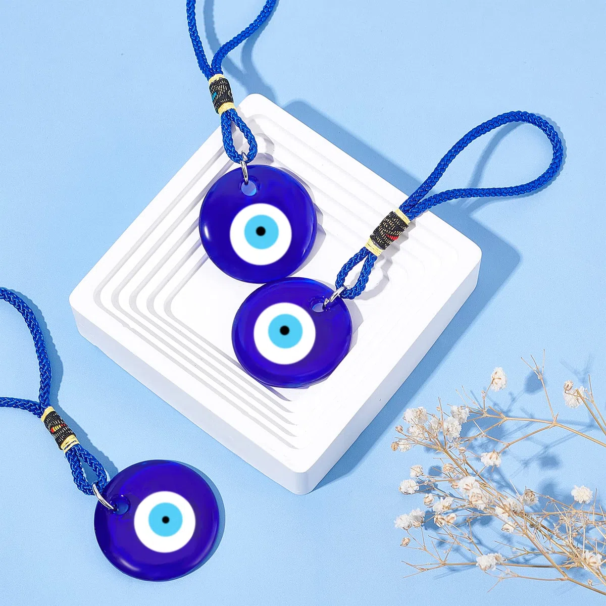WEBEEDY 4 pezzi blu malocchio ornamento da appendere auto malocchio ciondolo ciondolo auto specchietto retrovisore accessori turco greco amuleto per buona fortuna e protezione, regalo di Natale e