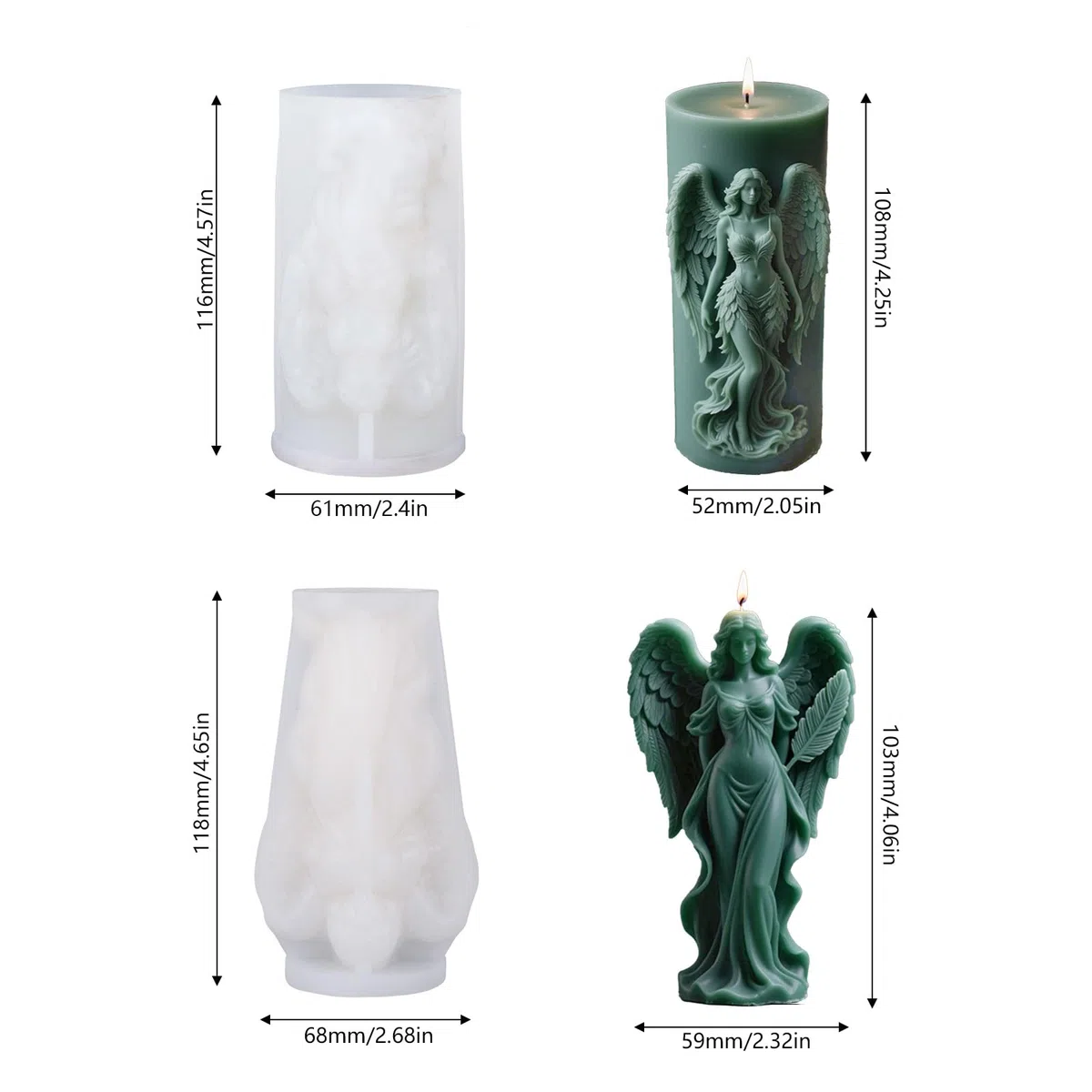 Stampi per candele, per versare, angeli con ali, stampi in silicone, stampi in silicone 3D fai da te (angelo cilindro)