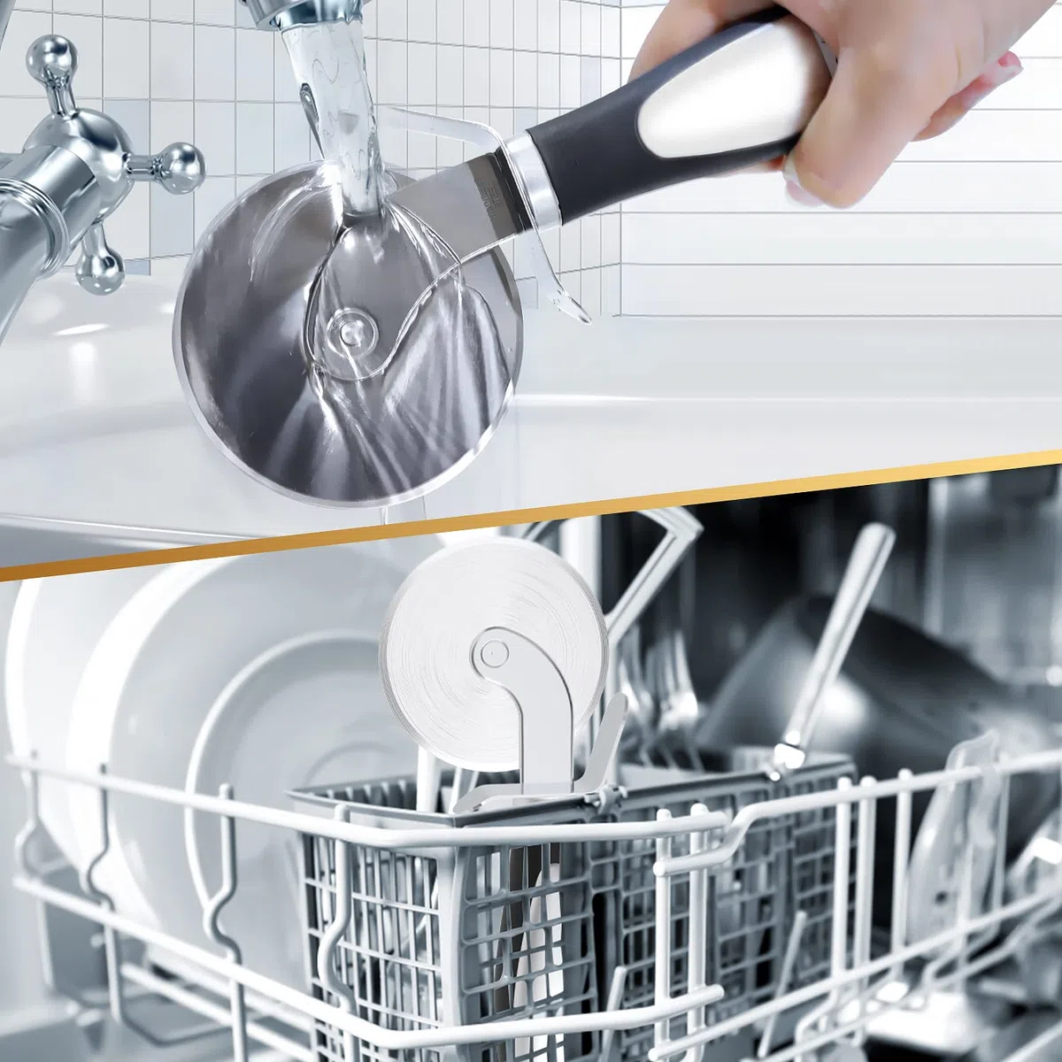 Rotella Taglia Pizza, Acciaio Inox Pizza Cutter, Rotella Tagliapizza è MoltoFacile da Pulire, Sicuro da Pulire in Lavastoviglie, Ergonomico, Antiscivolo Silicone il Manico
