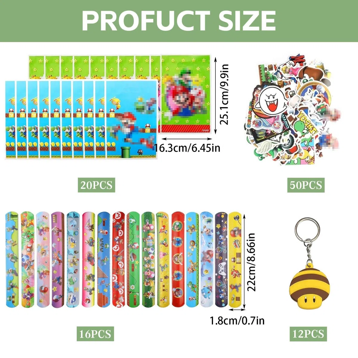98 Pezzi Kit Compleanno Tema dei Cartoni Animati, Includere 12 Portachiavi Bambini 50 Stickers Bambini 16 Braccialetto dei Cartoni Animati 20 Sacchetti Regalo, Pieno di infantilismo