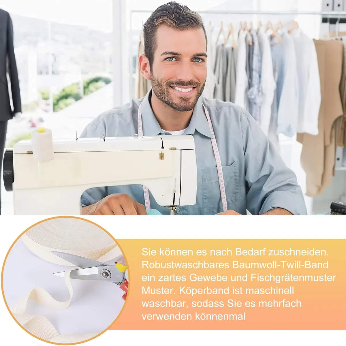Nastro in twill di cotone, lungo 50 m, motivo a spina di pesce, larghezza 25 mm, nastro per bordi naturale, per fai da te, cucito, maglia, confezioni regalo, indumenti (bianco)