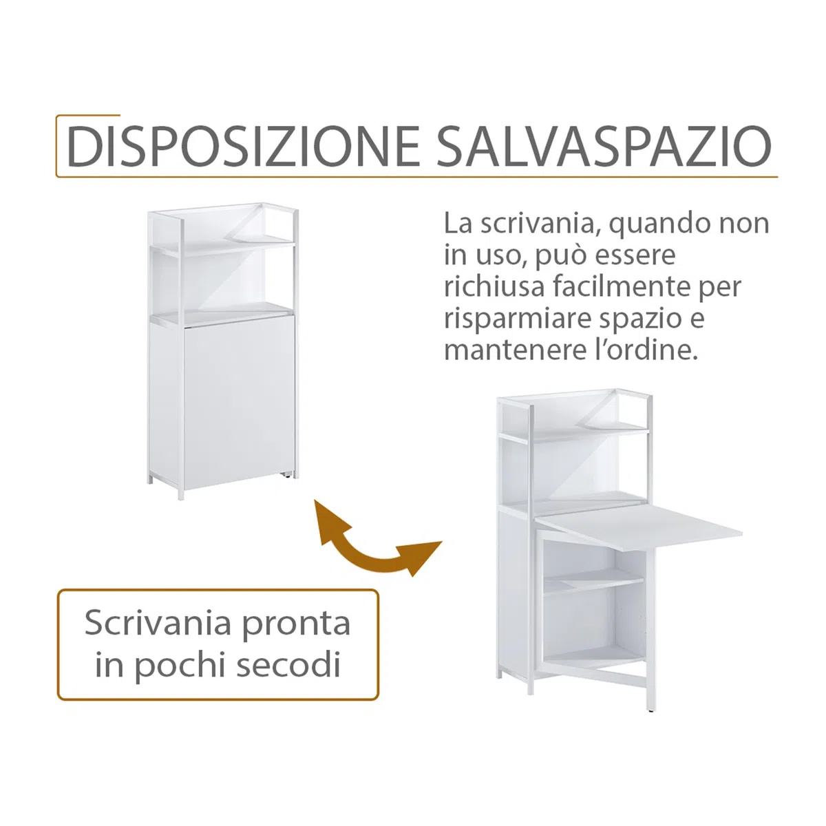 yelloo - Scrivania Salvaspazio Piccola, Scrivania Bianca con Cassetti per Ufficio, Cameretta, Tavolo Scrivania a Muro dal Design Semplice Ideale per Zona Studio e Smart Working (Mod. COMPACT)