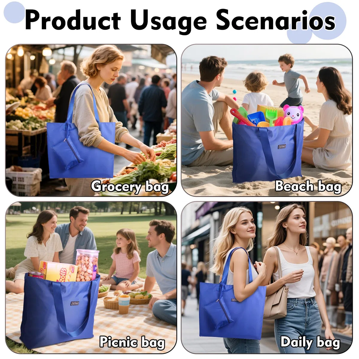 AOTIAN Borsa della Spesa Riutilizzabile Portatile Leggero Borse a Mano Pieghevole Grande Shopping Tote Bag, Borse a Tracolla, Tasche Fitness, Borse da Spiaggia o Viaggio
