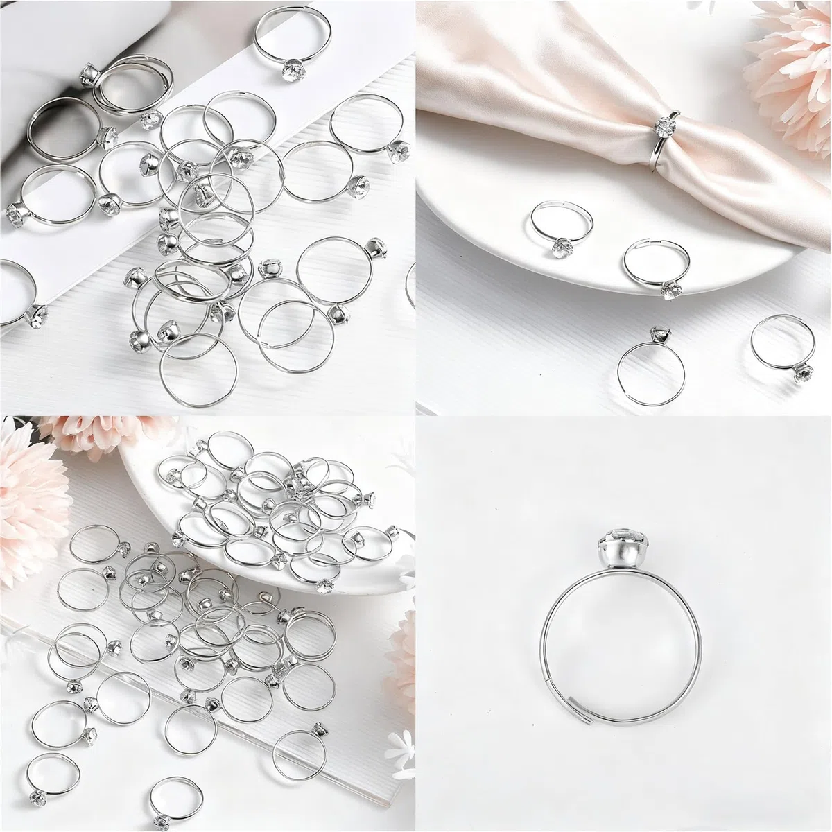 Mikovivi 80pz Anelli Diamante Bridal Shower, Anelli Fidanzamento Finti Regolabili Bomboniere per Decorazioni Tavolo Matrimonio Topper Cupcake Giochi Addio al Nubilato e Accenti Regalo (Argento)